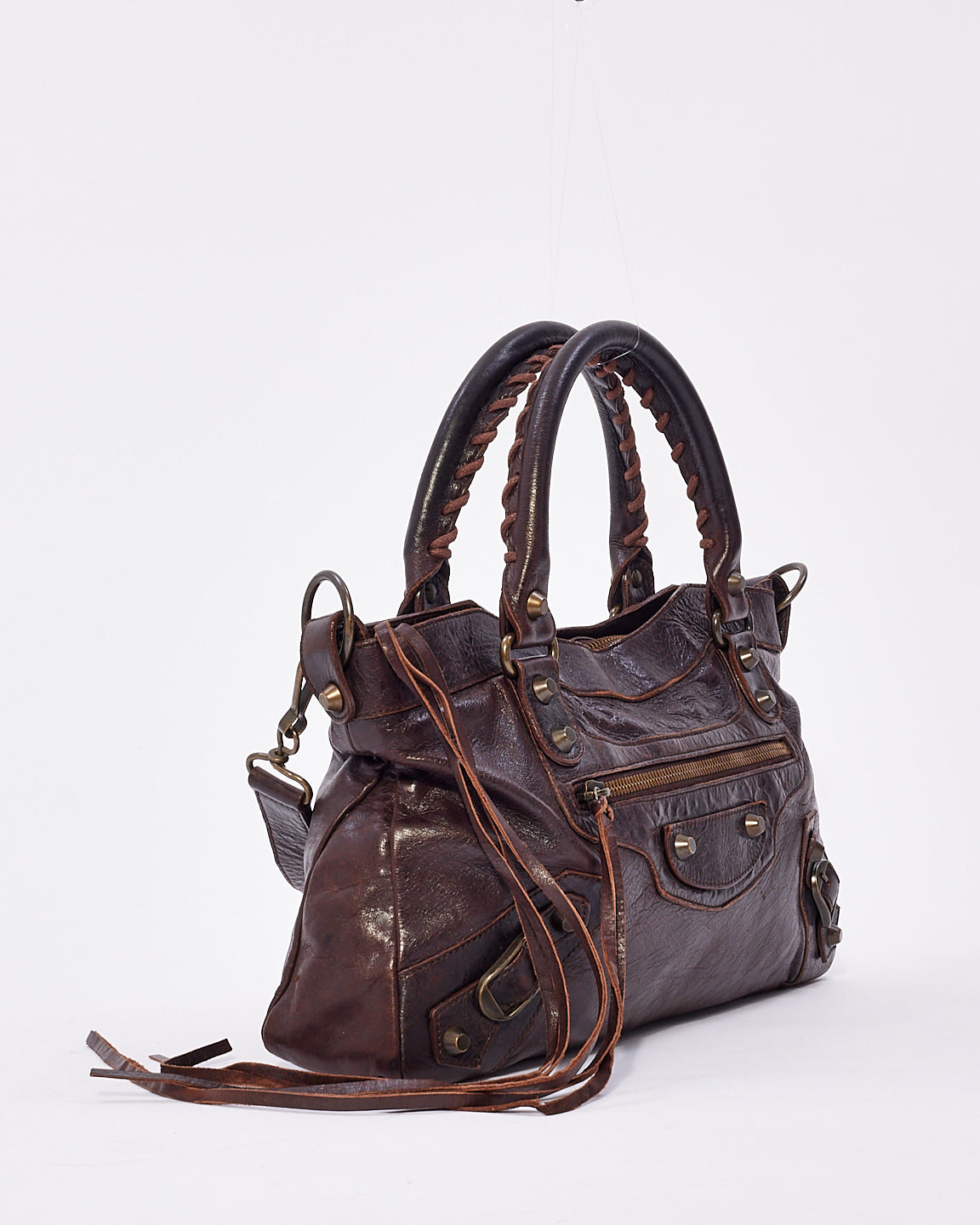 Balenciaga Sac de ville de motocross en cuir marron