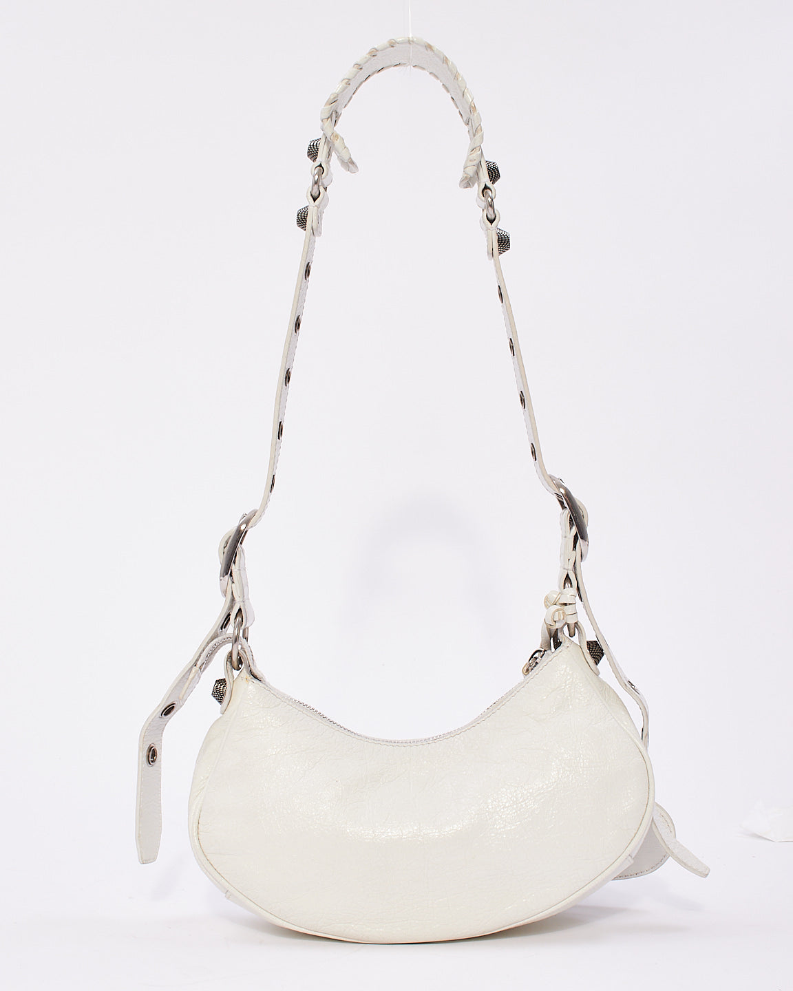 Balenciaga White Arena Lambskin Leather Le Cagole XS Shoulder Bag