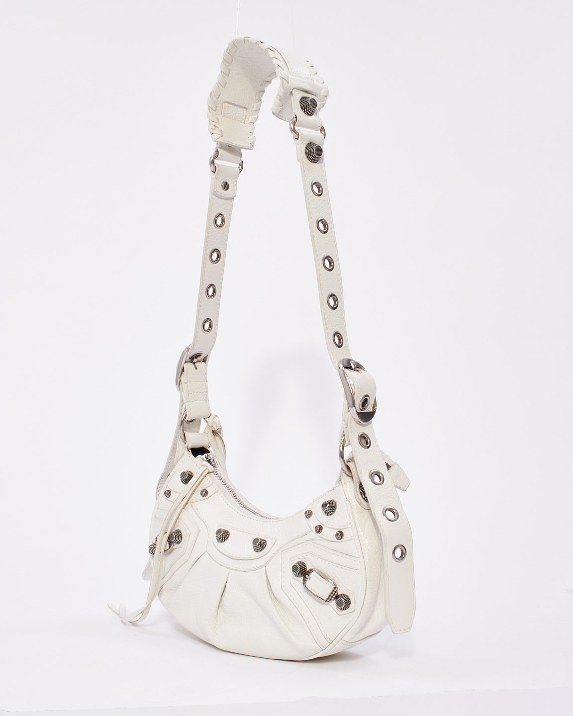 Balenciaga White Arena Lambskin Leather Le Cagole XS Shoulder Bag