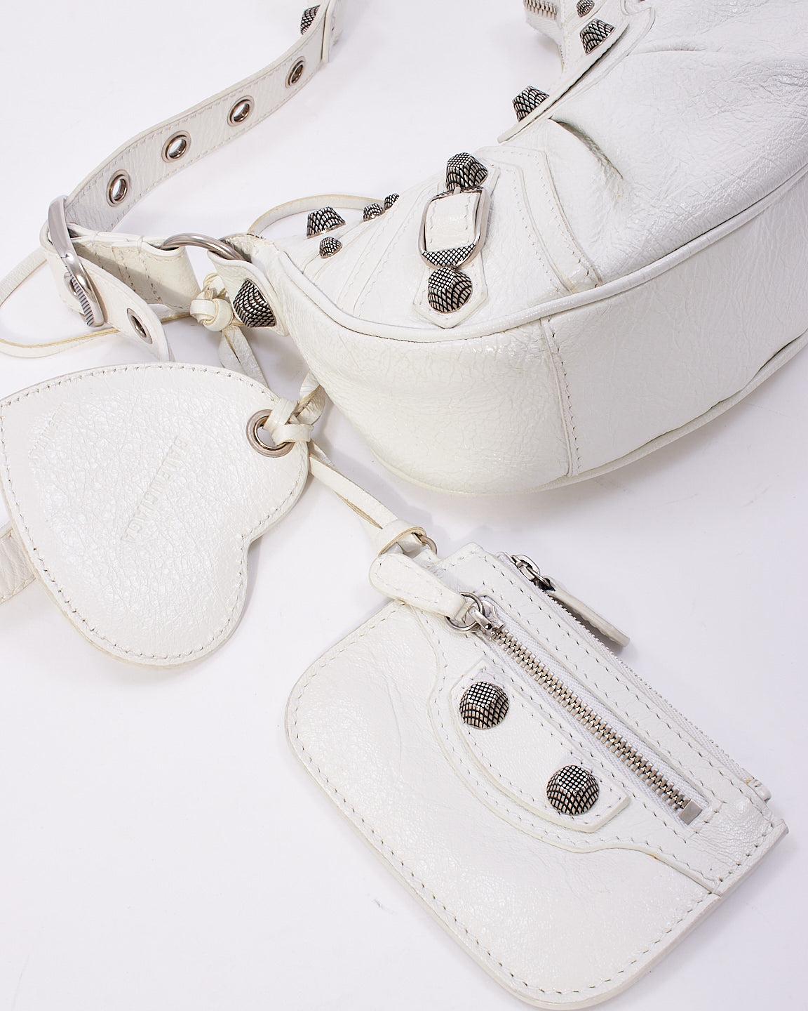 Balenciaga White Arena Lambskin Leather Le Cagole XS Shoulder Bag