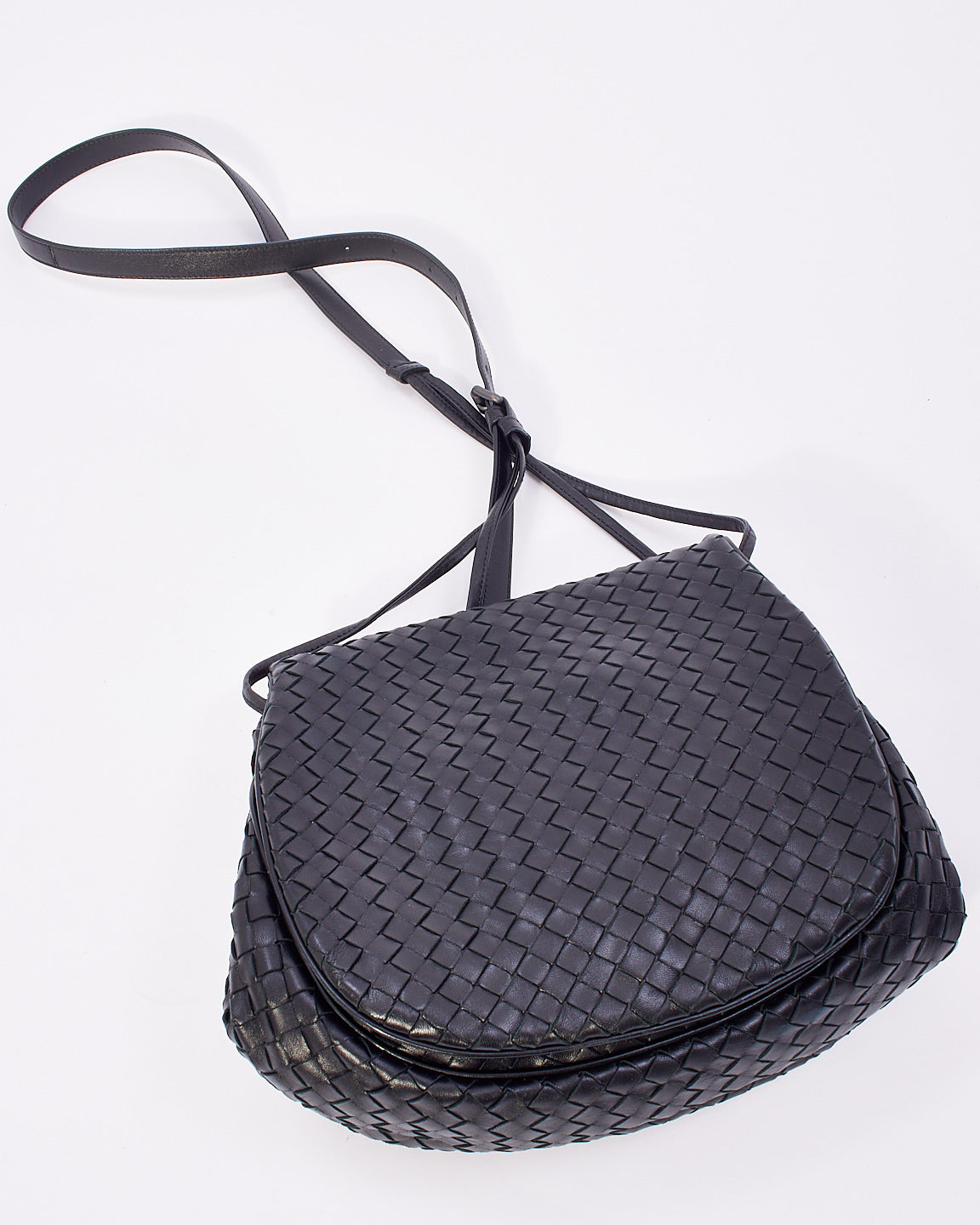 Sac messager Bottega Vintage en cuir Intrecciato noir