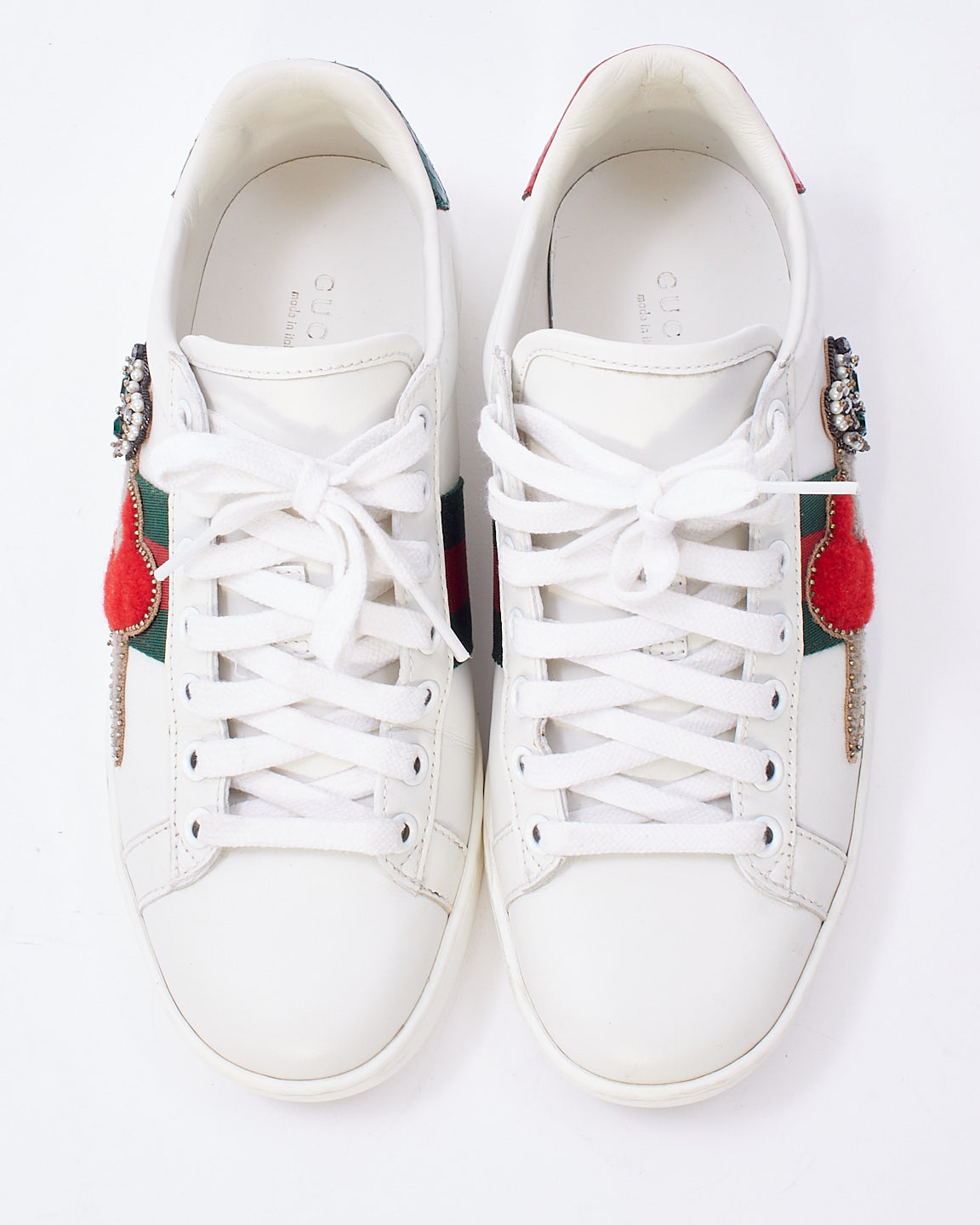 Gucci White Leather Ace White Red Heart Dagger Sword Sneakers - 36