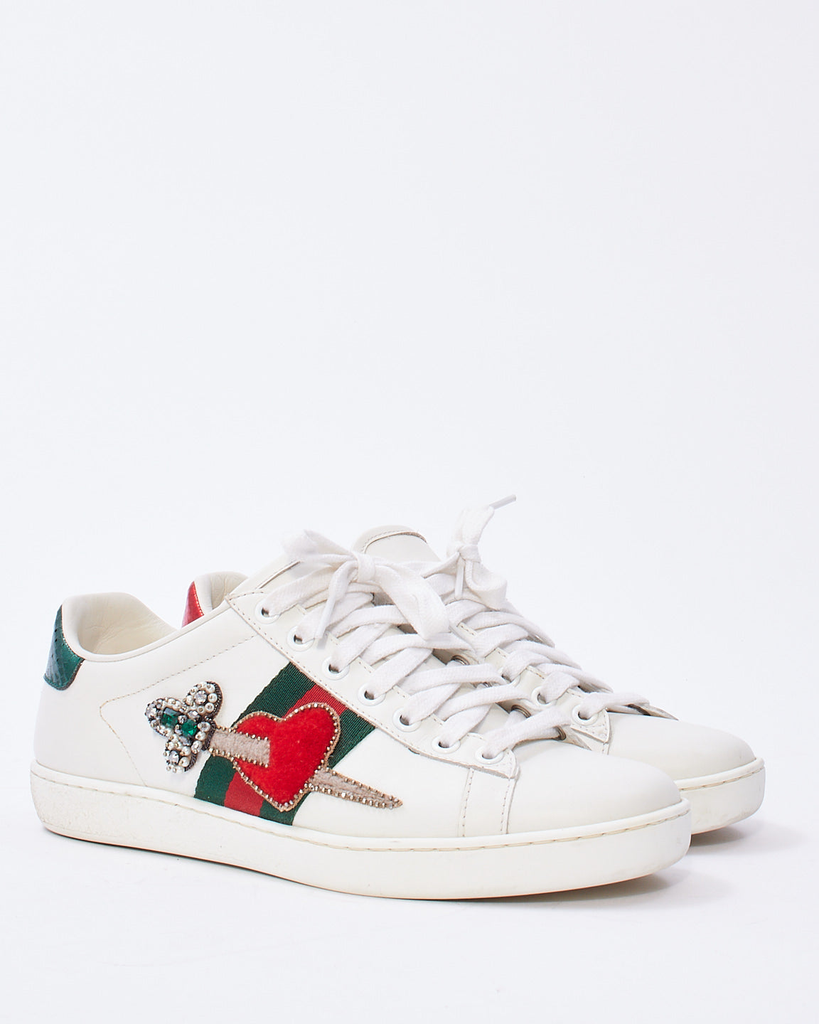 Gucci White Leather Ace White Red Heart Dagger Sword Sneakers - 36