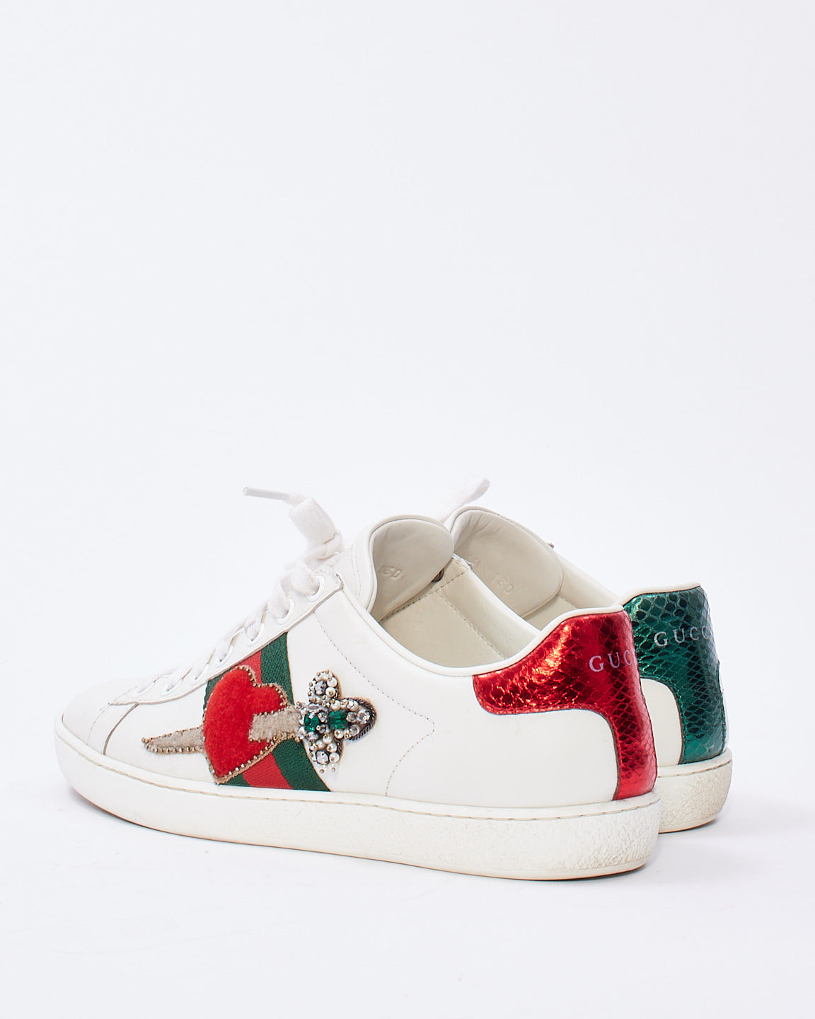 Gucci White Leather Ace White Red Heart Dagger Sword Sneakers - 36