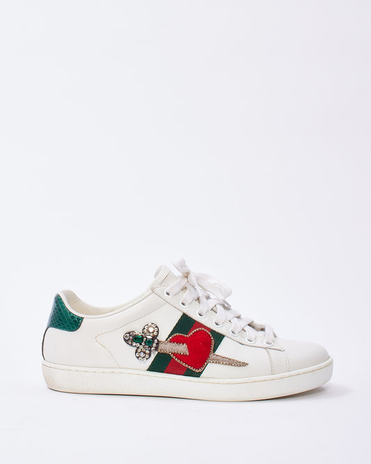 Gucci White Leather Ace White Red Heart Dagger Sword Sneakers - 36