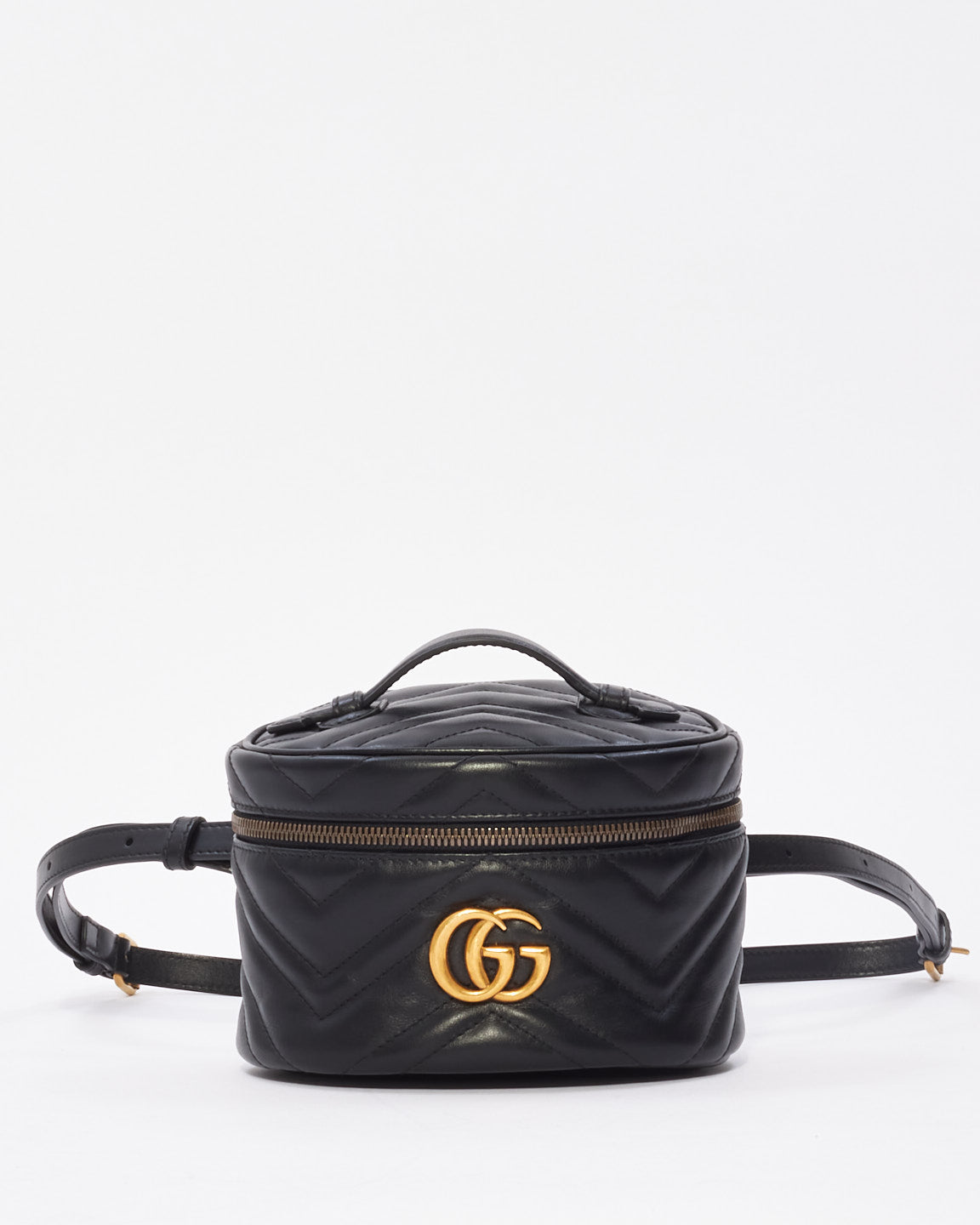 Gucci Black Matelassé Leather Marmont Top Handle Backpack