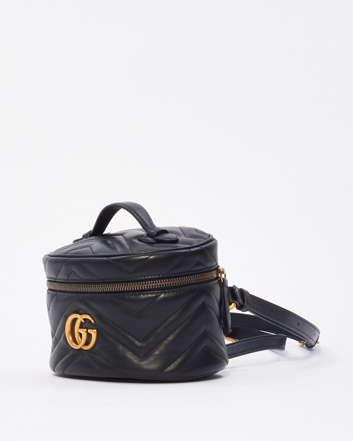 Gucci Black Matelassé Leather Marmont Top Handle Backpack