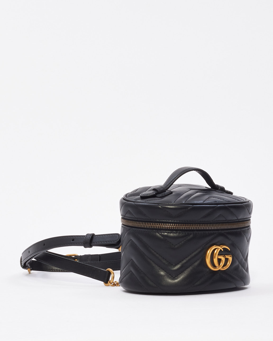 Gucci Black Matelassé Leather Marmont Top Handle Backpack