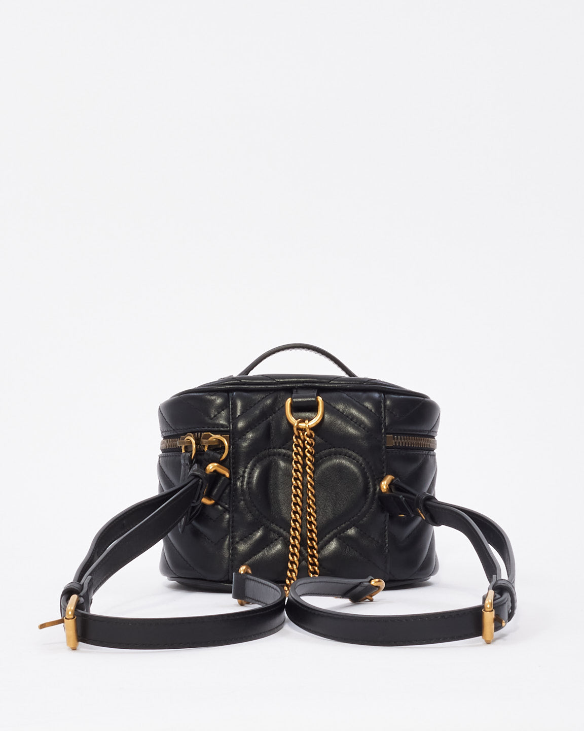 Gucci Black Matelassé Leather Marmont Top Handle Backpack