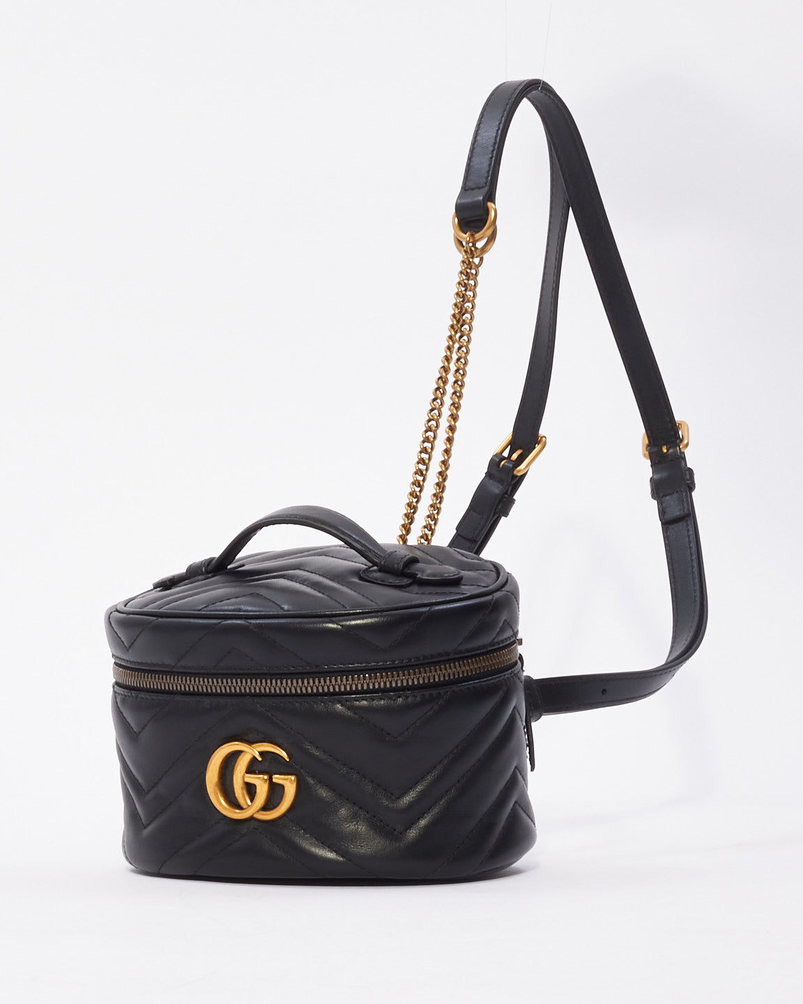 Gucci Black Matelassé Leather Marmont Top Handle Backpack