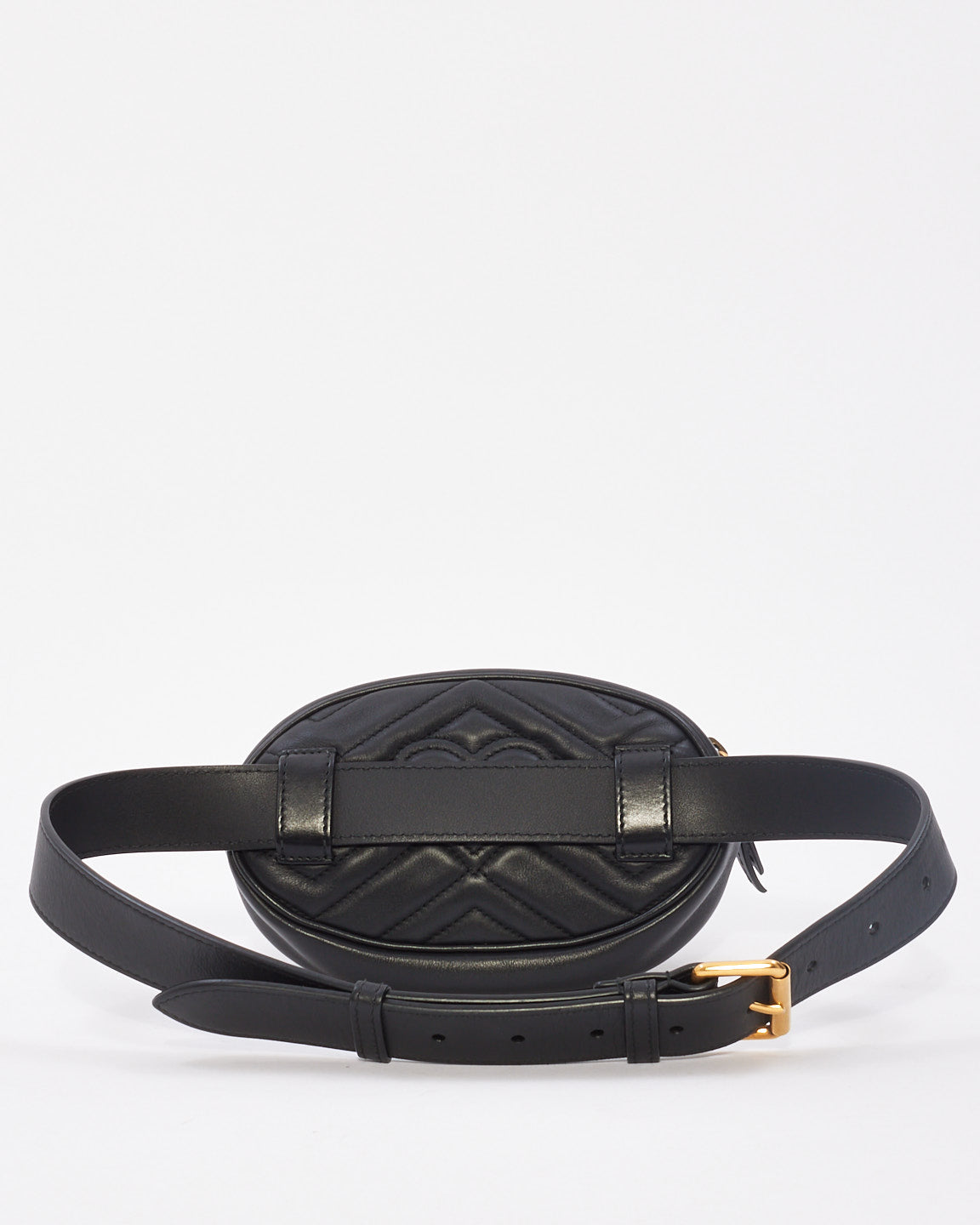 Gucci Black Chevron Matelassé Leather GG Marmont Belt Bag - 75/30