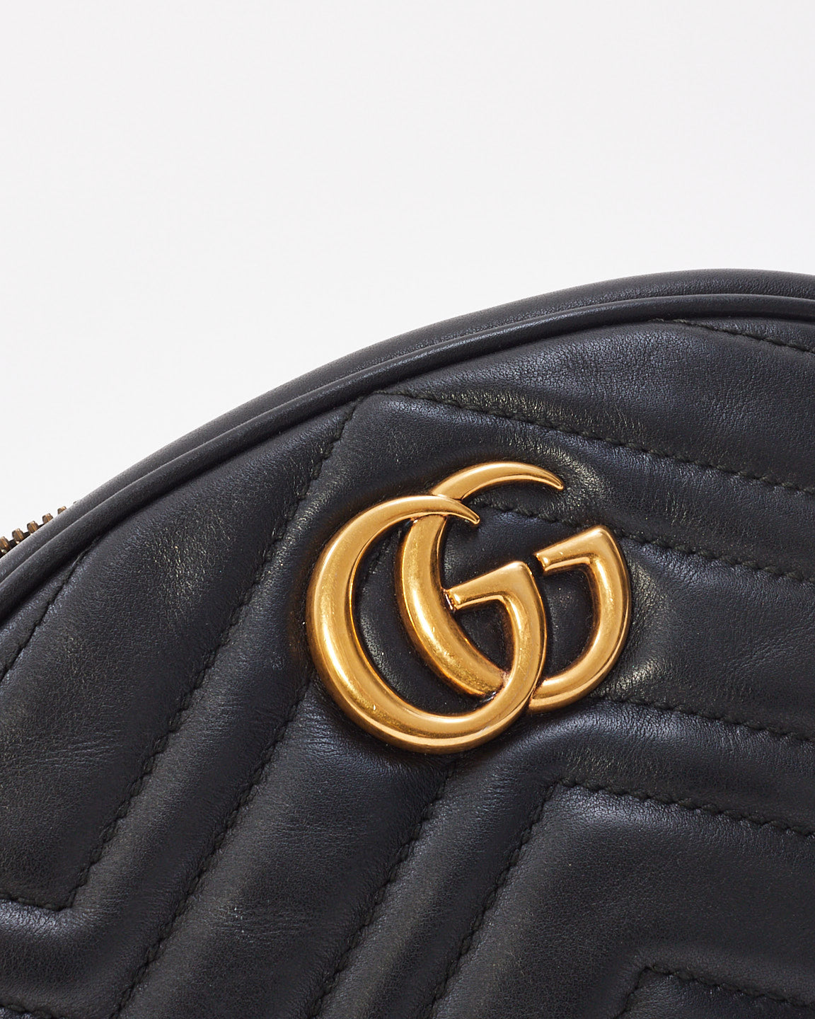 Gucci Black Chevron Matelassé Leather GG Marmont Belt Bag - 75/30