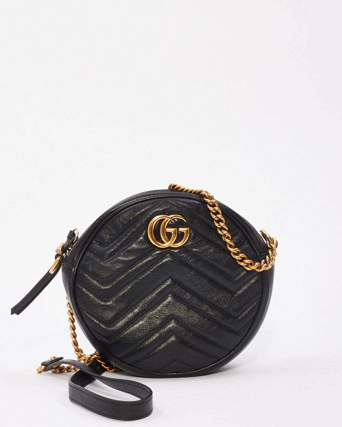 Gucci Black Matelassé Leather Mini GG Marmont Round Shoulder Bag