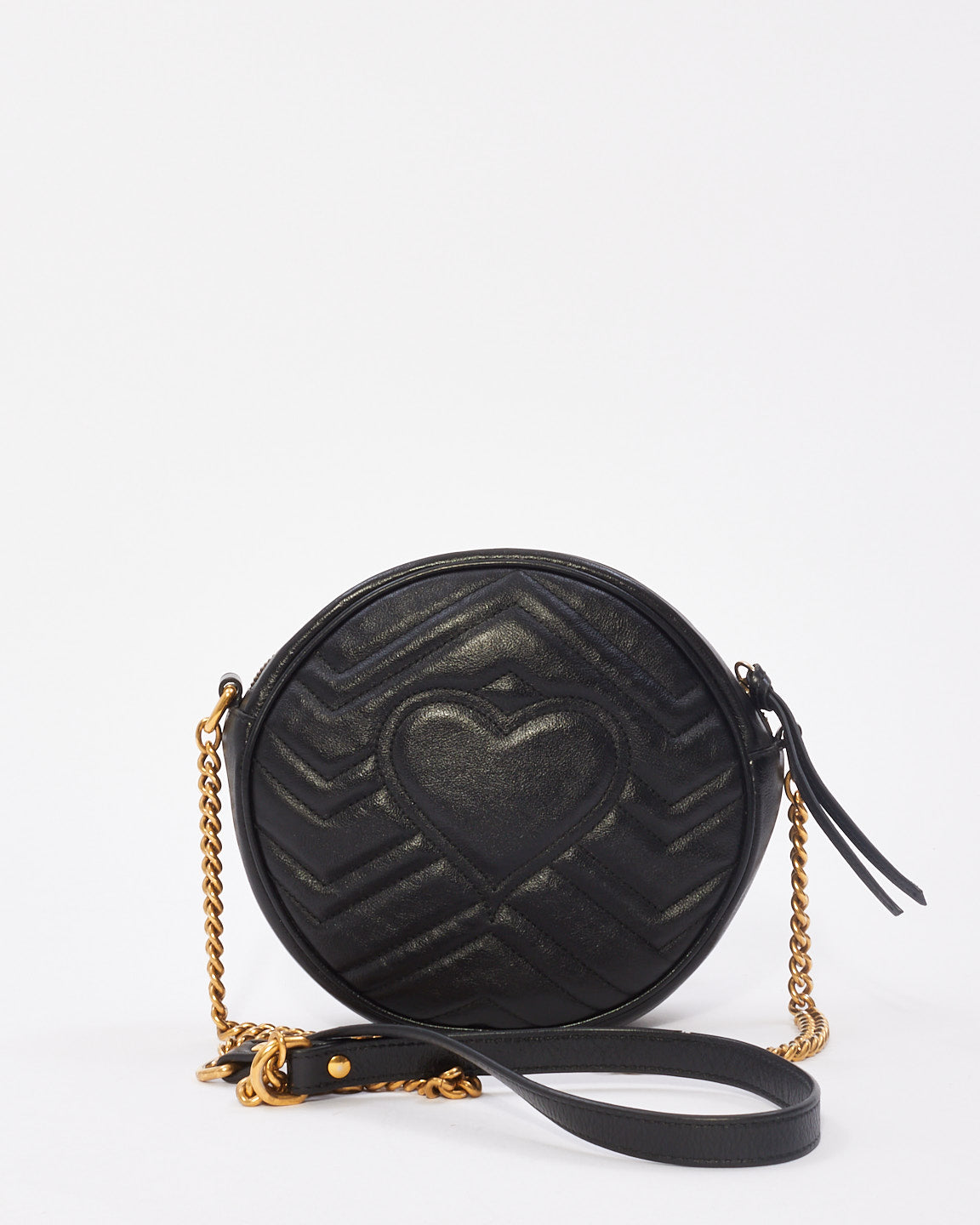 Gucci Black Matelassé Leather Mini GG Marmont Round Shoulder Bag