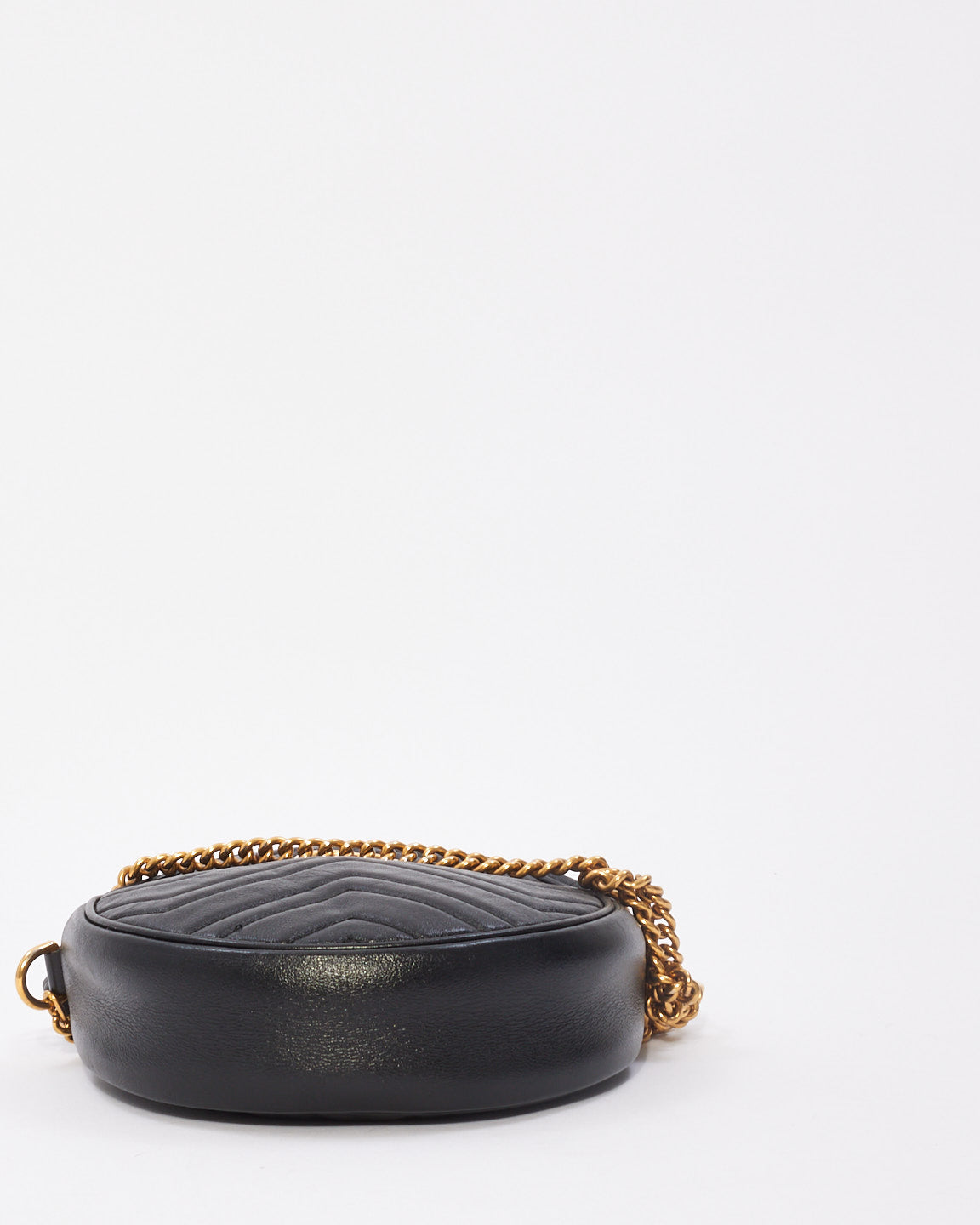 Gucci Black Matelassé Leather Mini GG Marmont Round Shoulder Bag