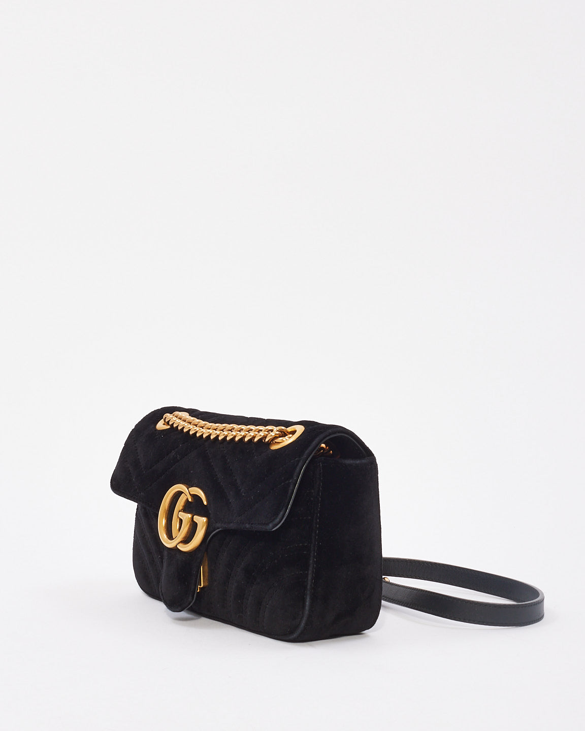 Gucci Black Matelassé Velvet Mini GG Marmont Shoulder Bag