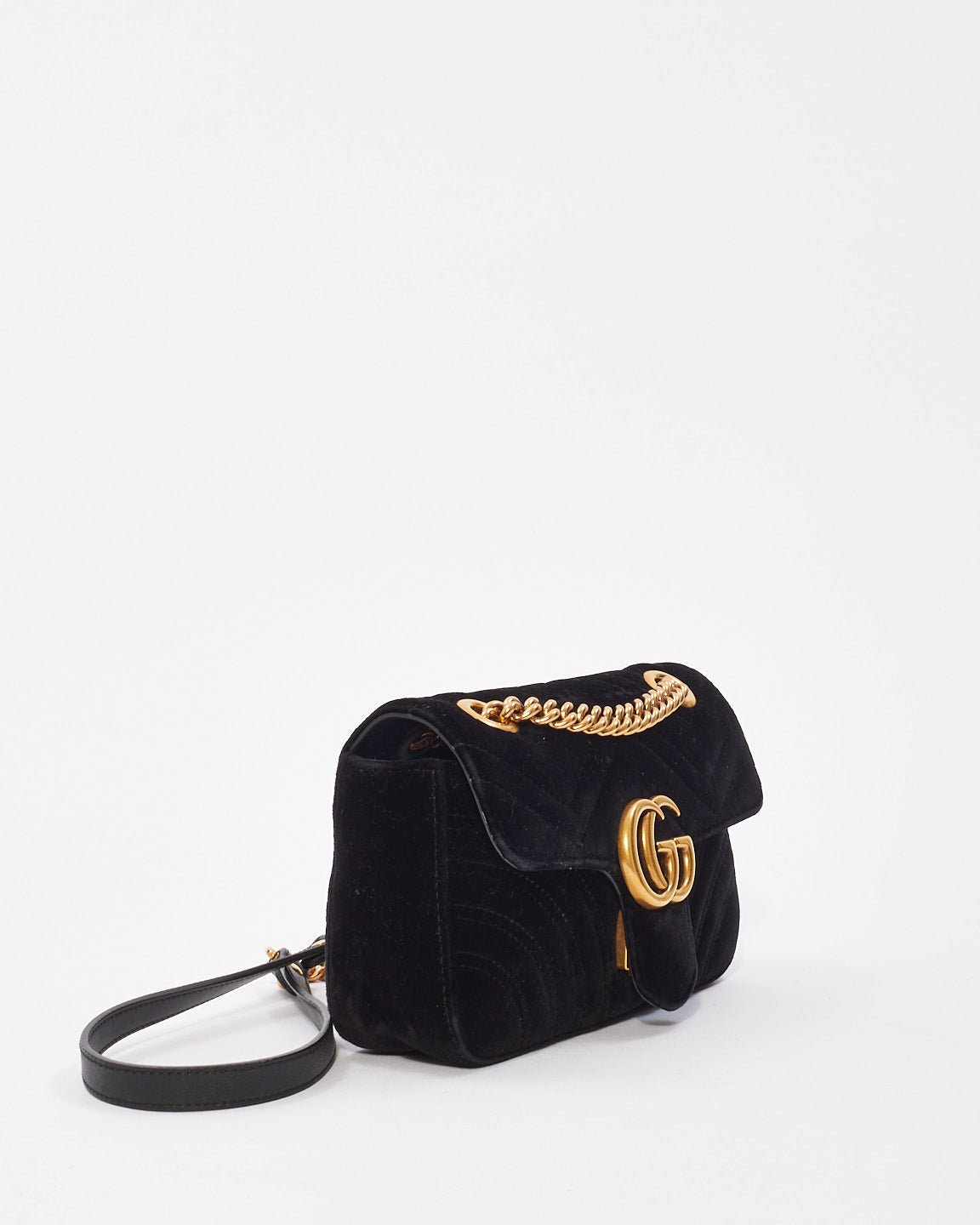 Gucci Black Matelassé Velvet Mini GG Marmont Shoulder Bag