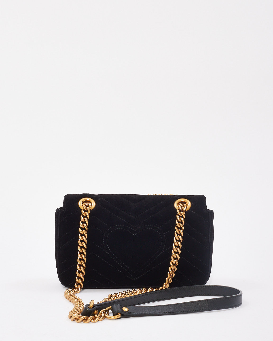 Gucci Black Matelassé Velvet Mini GG Marmont Shoulder Bag