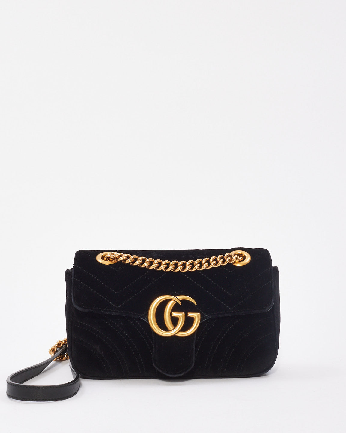 Gucci Black Matelassé Velvet Mini GG Marmont Shoulder Bag