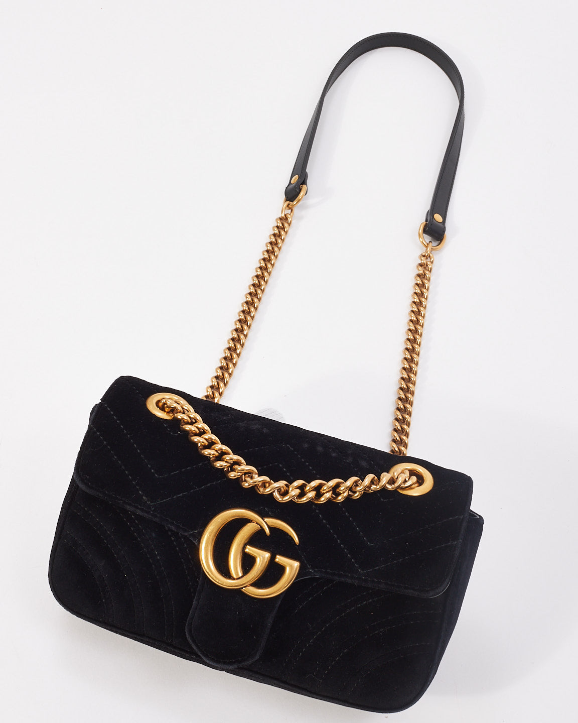 Gucci Black Matelassé Velvet Mini GG Marmont Shoulder Bag