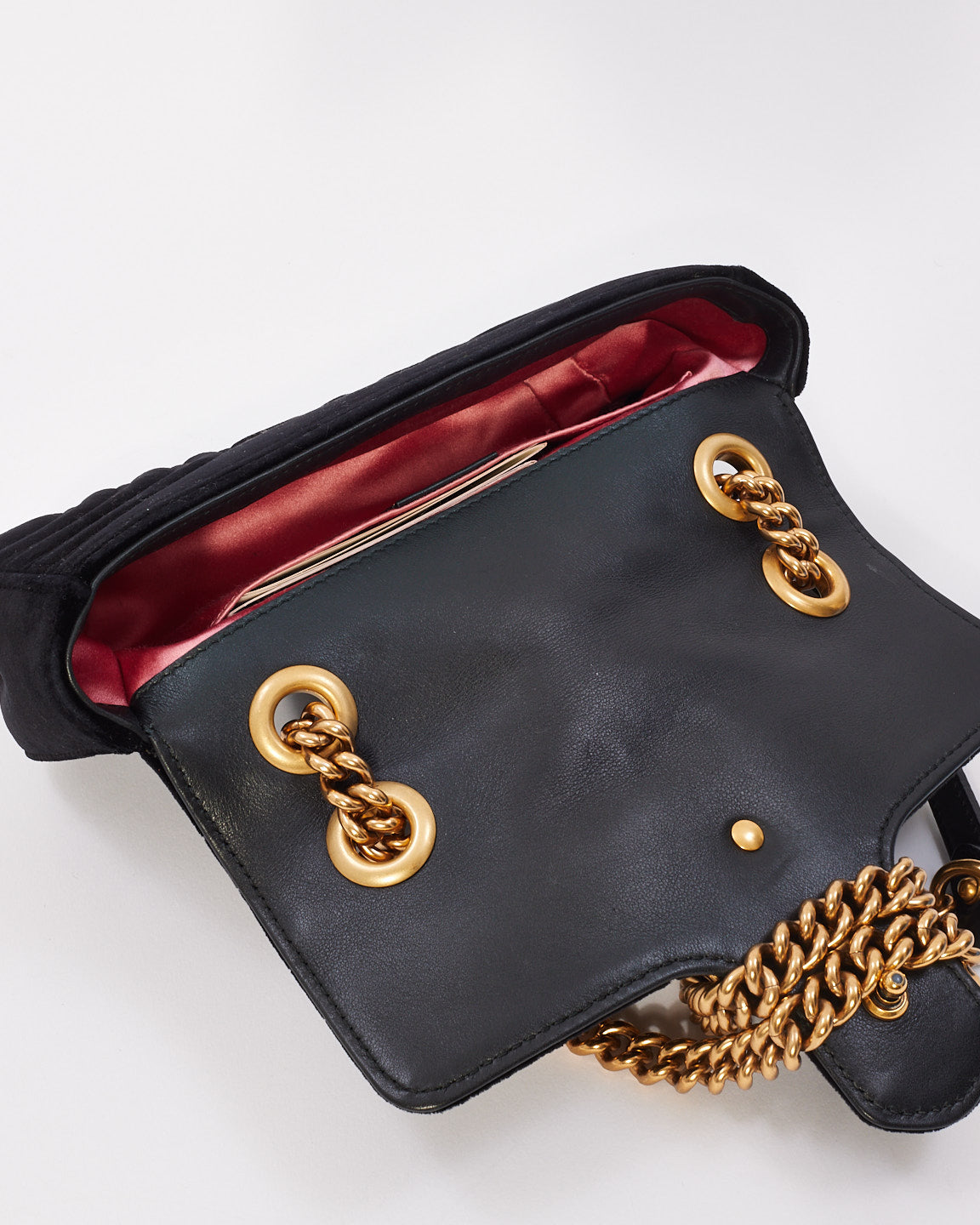 Gucci Black Matelassé Velvet Mini GG Marmont Shoulder Bag