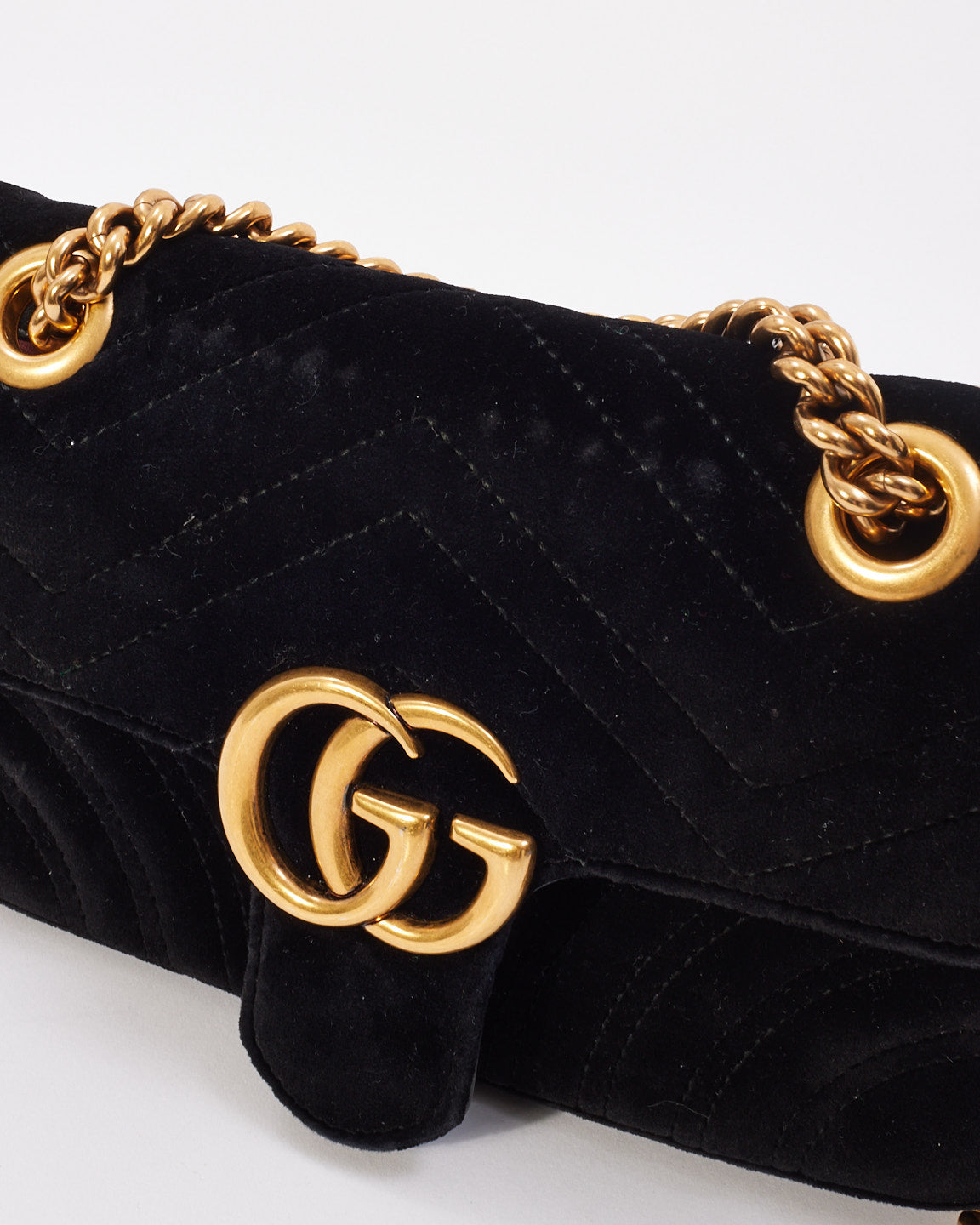 Gucci Black Matelassé Velvet Mini GG Marmont Shoulder Bag