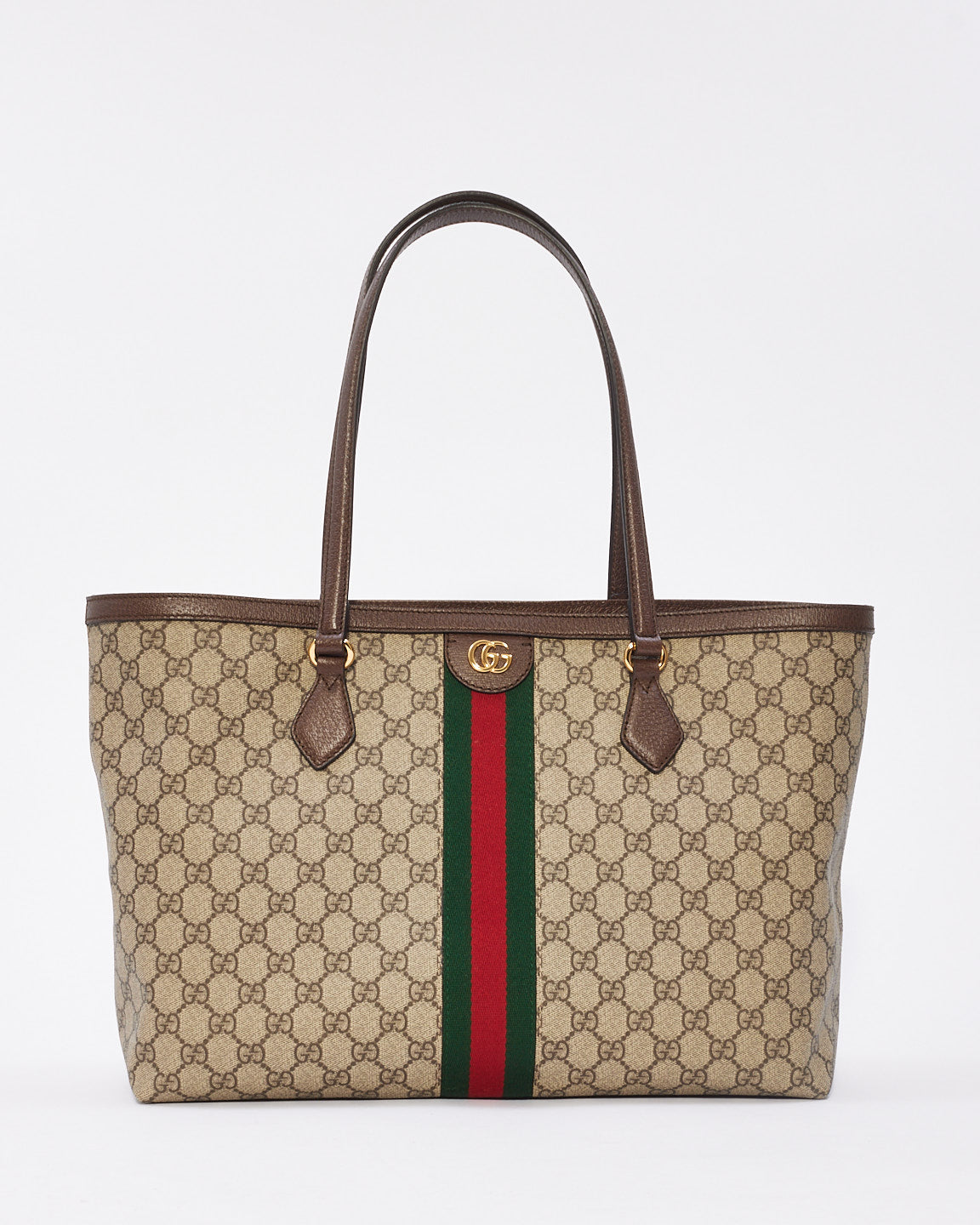 Gucci Brown GG Supreme Canvas Medium Ophidia Web Tote Bag