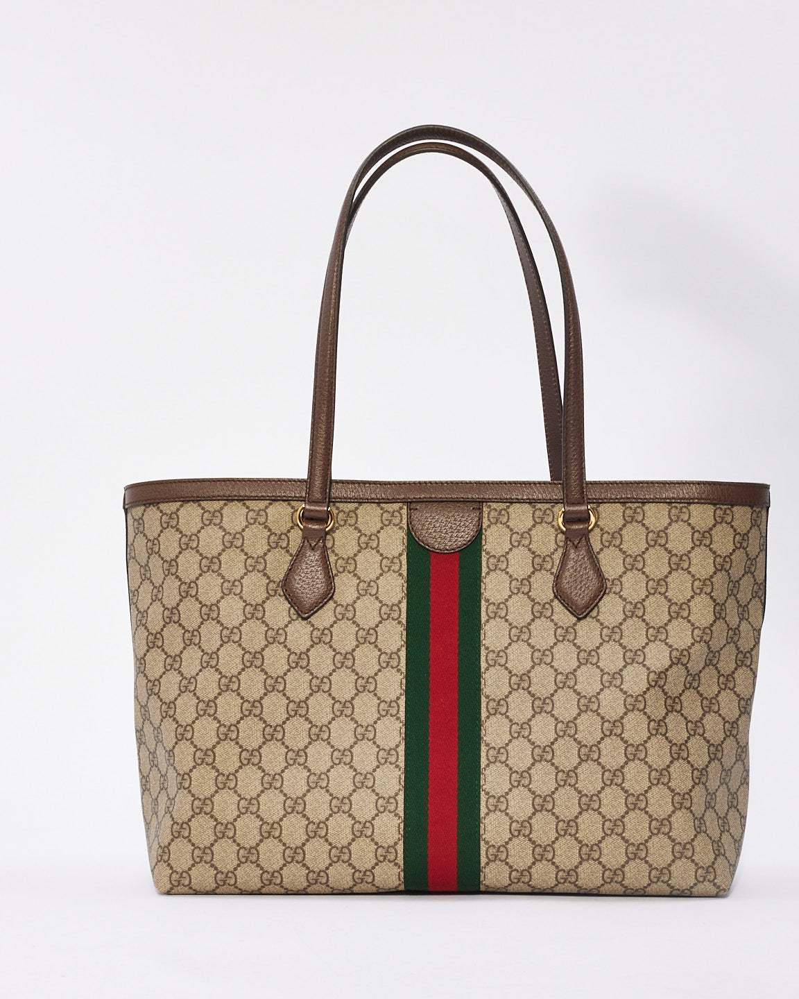 Gucci Brown GG Supreme Canvas Medium Ophidia Web Tote Bag