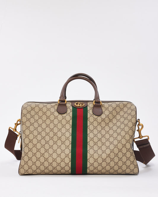 Gucci Brown Ophidia Monogram GG Supreme Canvas Savoy Medium Duffle Bag