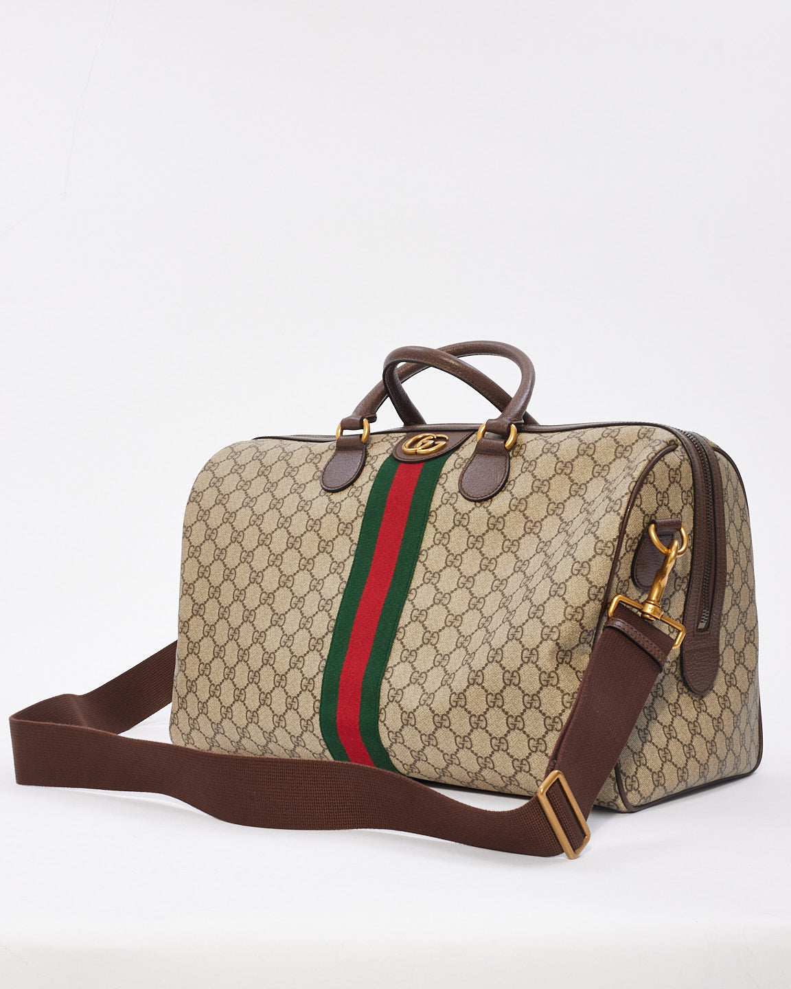 Sac de sport moyen Savoy en toile suprême Gucci marron Ophidia monogramme GG