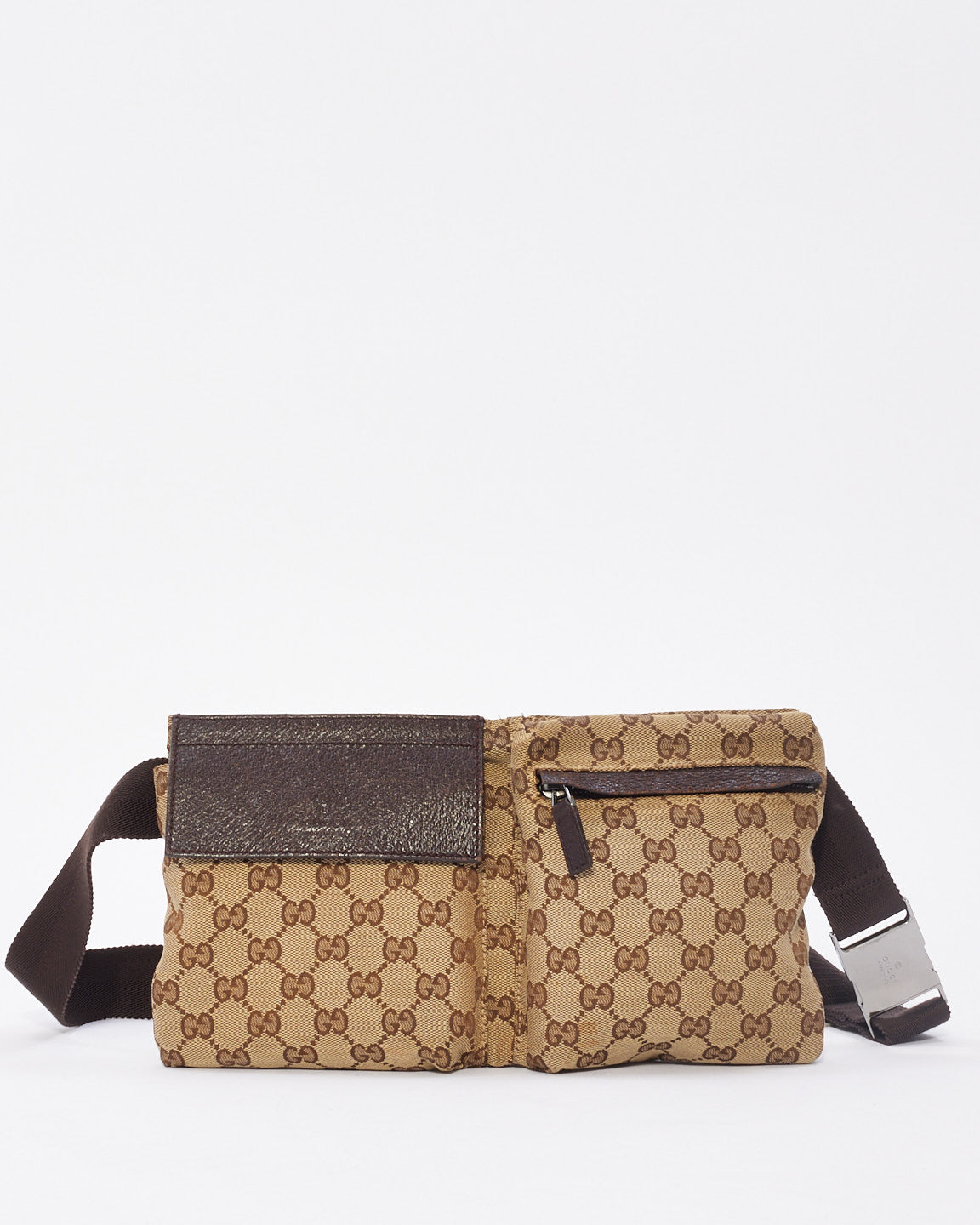 Gucci Brown GG Monogram Canvas Pocket Web Belt Bag