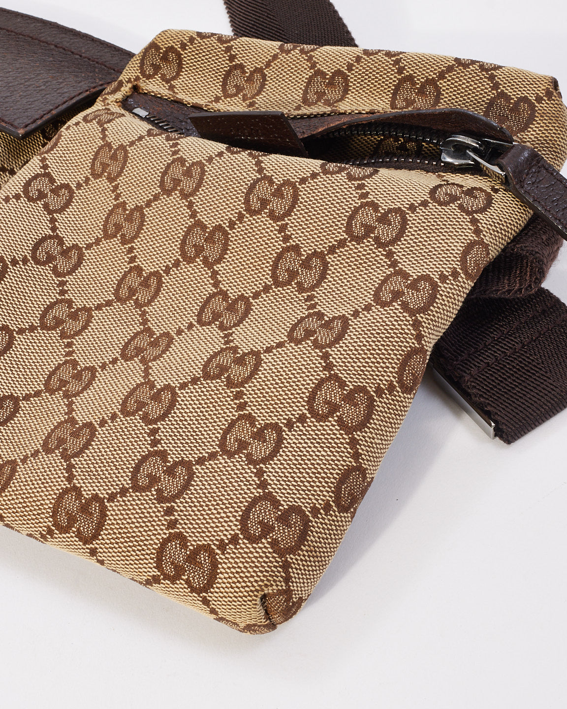 Gucci Brown GG Monogram Canvas Pocket Web Belt Bag