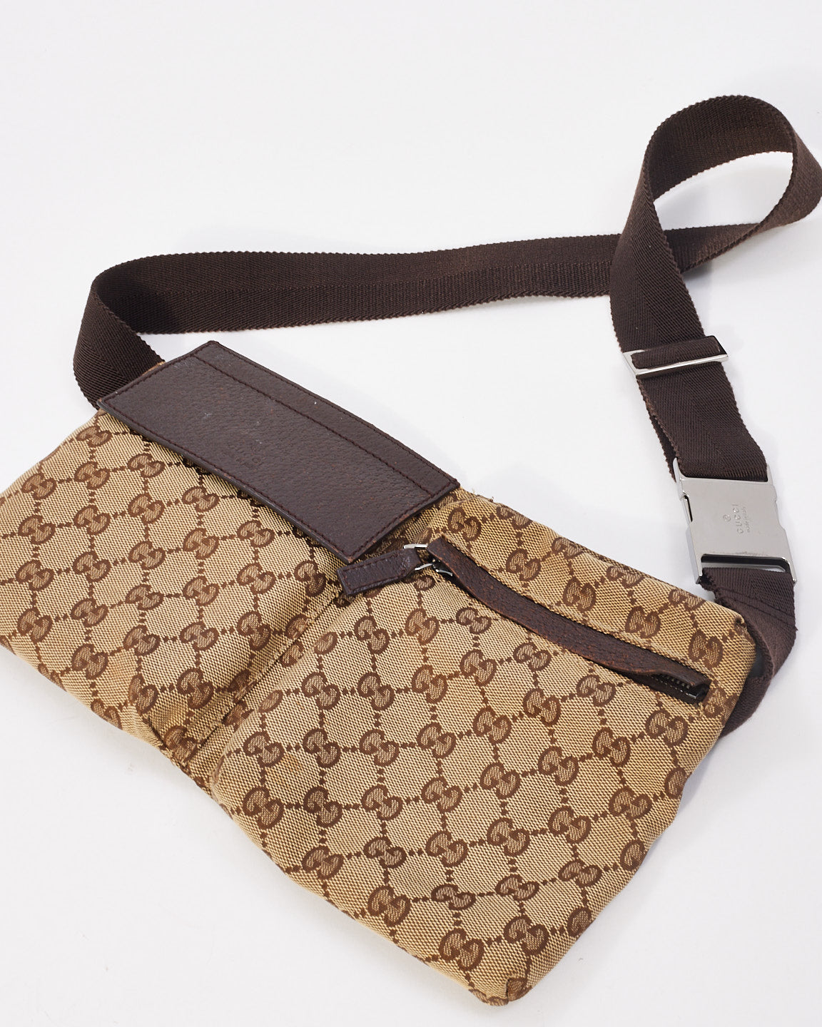 Gucci Brown GG Monogram Canvas Pocket Web Belt Bag