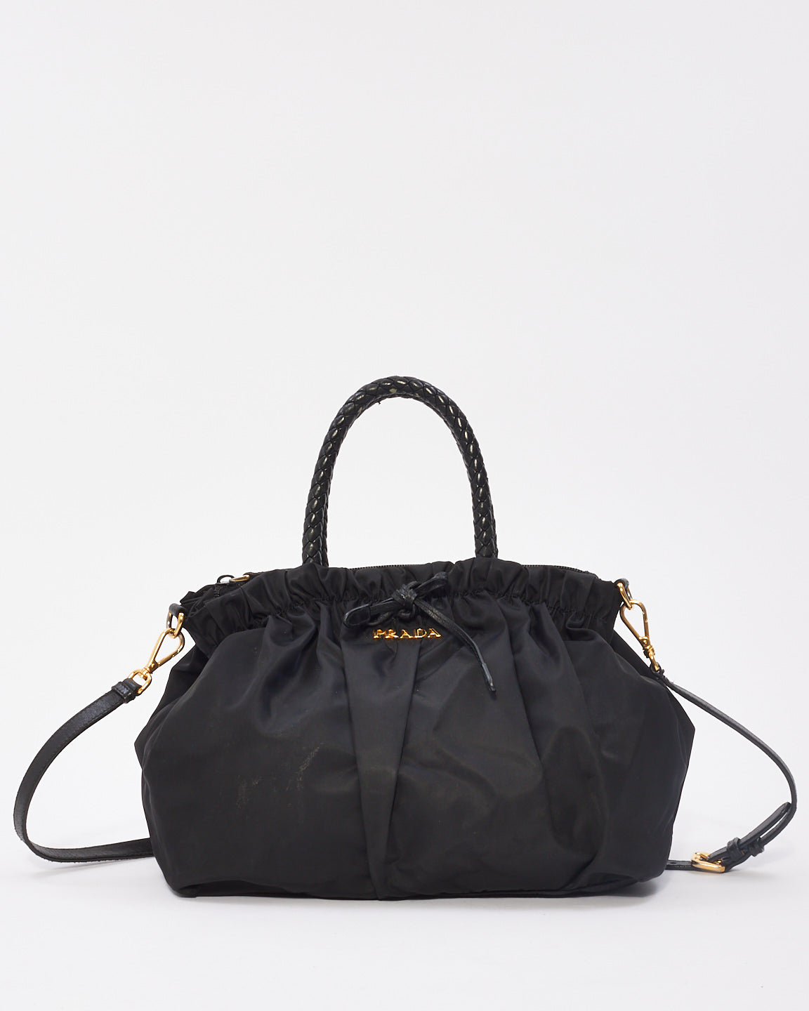 Prada Black Nylon Tessuto Bow Doctor Tote with Strap