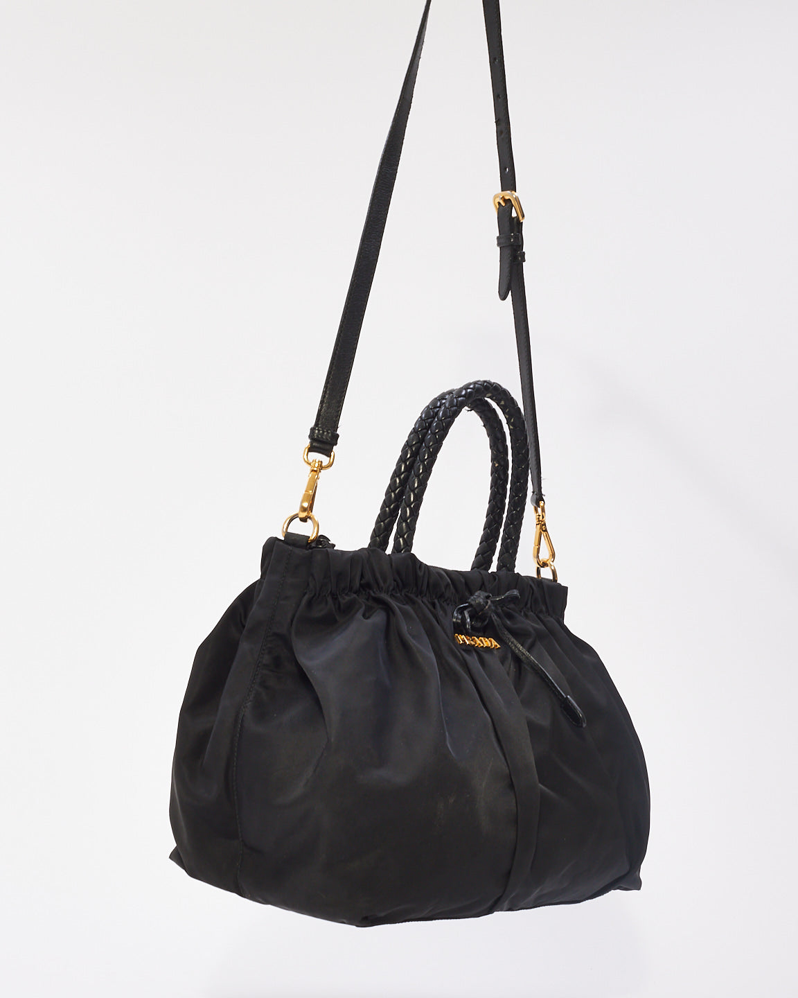 Prada Black Nylon Tessuto Bow Doctor Tote with Strap