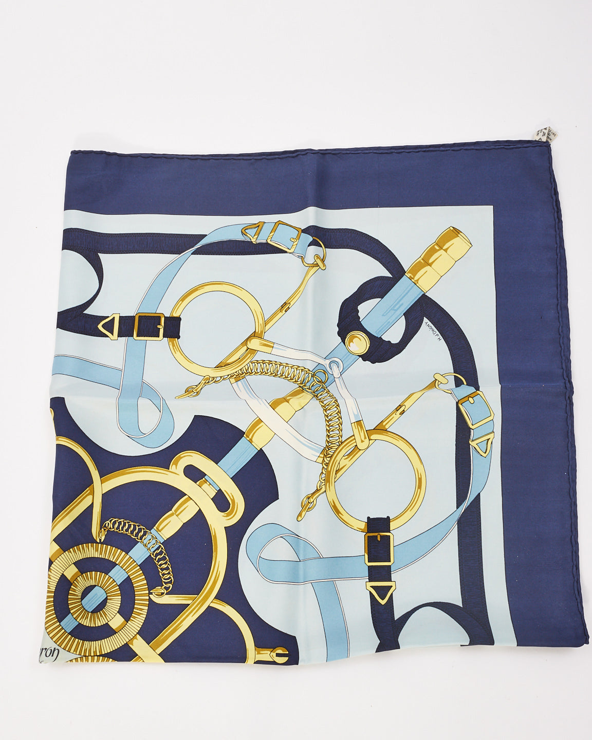 Hermès Blue Silk Eperon Dor Scarf 90