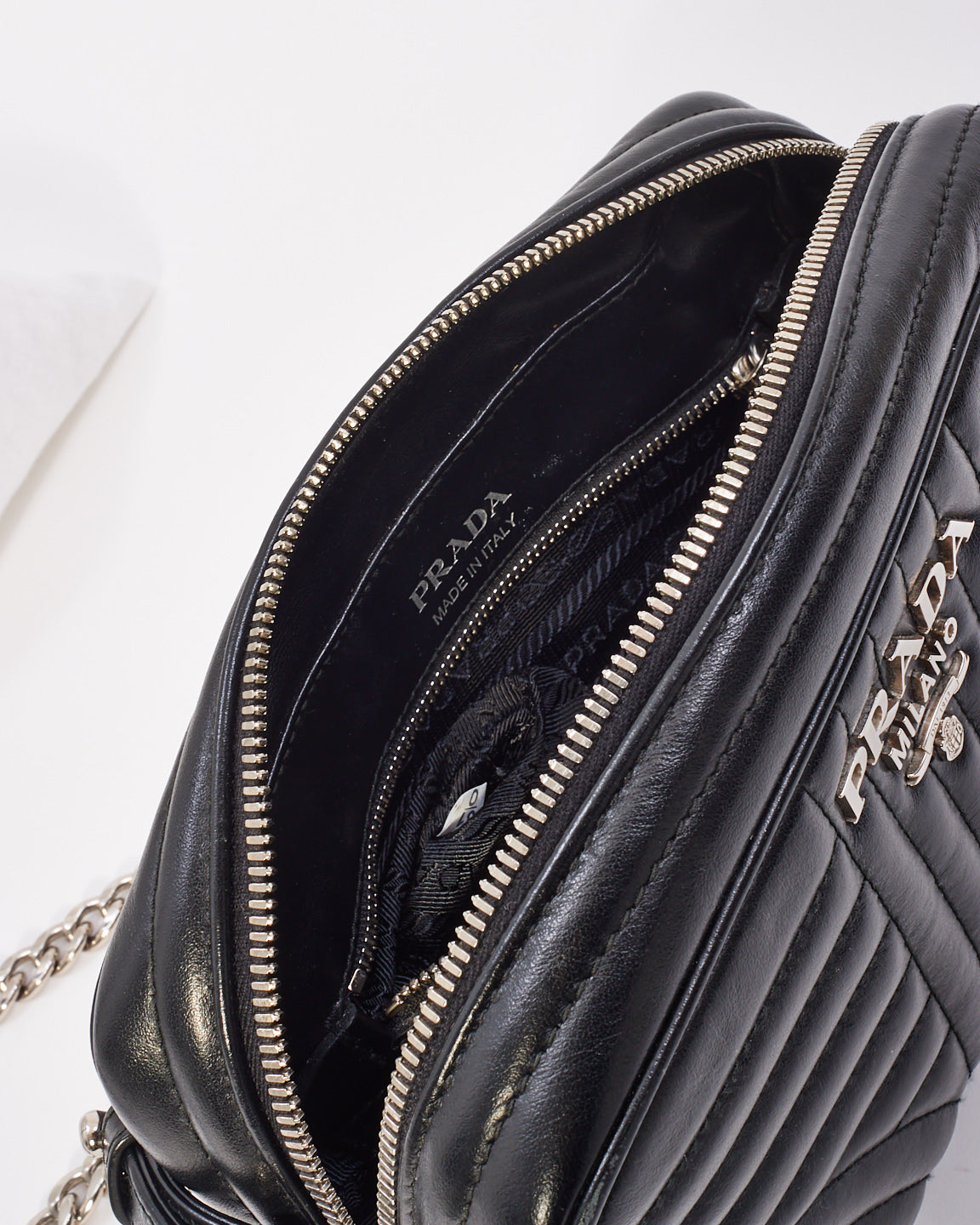 Prada Black Leather Diagramme Shoulder Bag