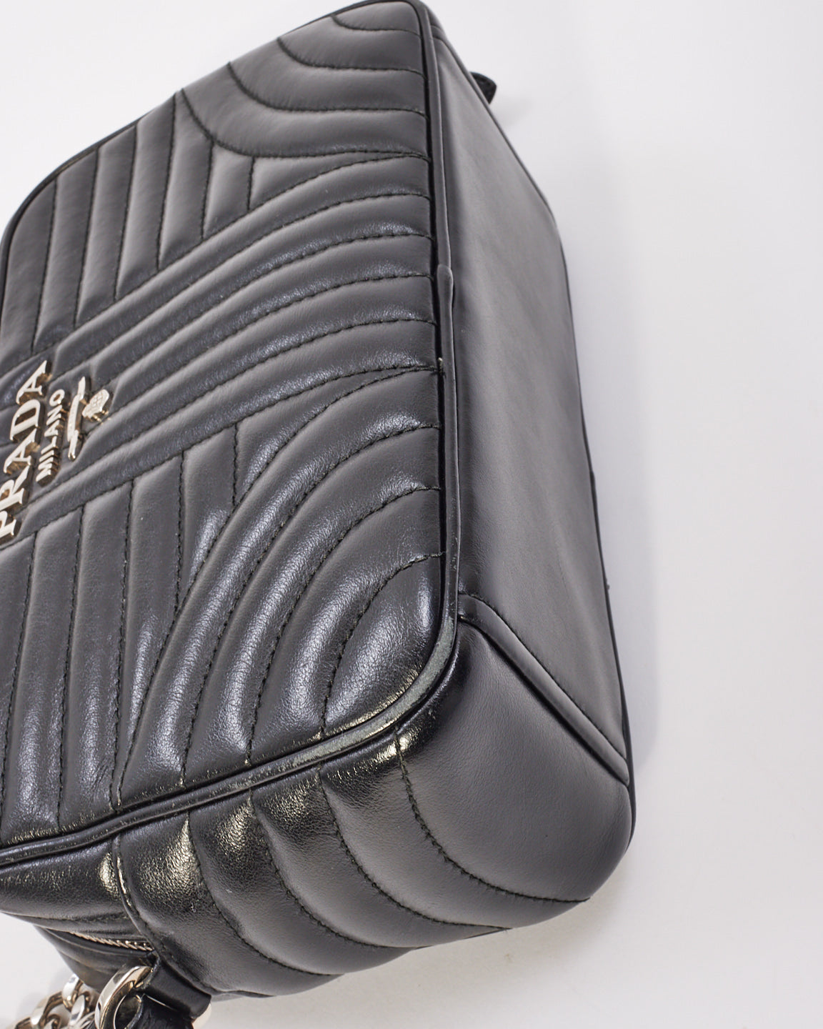 Prada Black Leather Diagramme Shoulder Bag