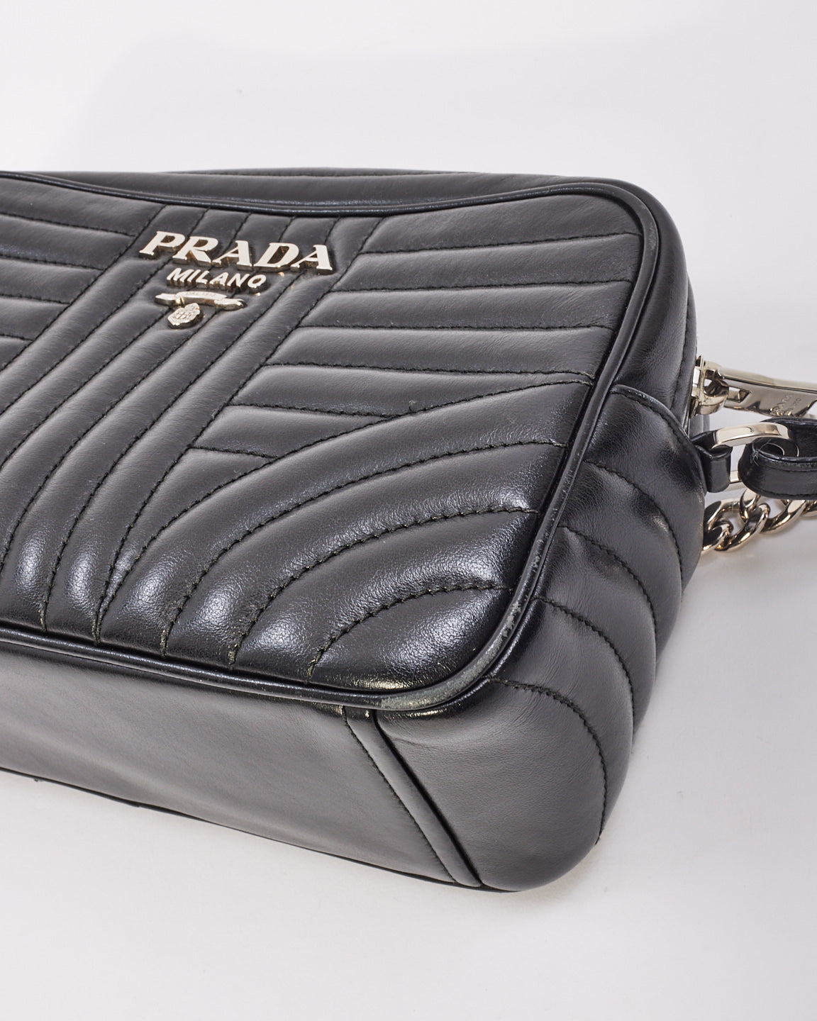 Prada Black Leather Diagramme Shoulder Bag