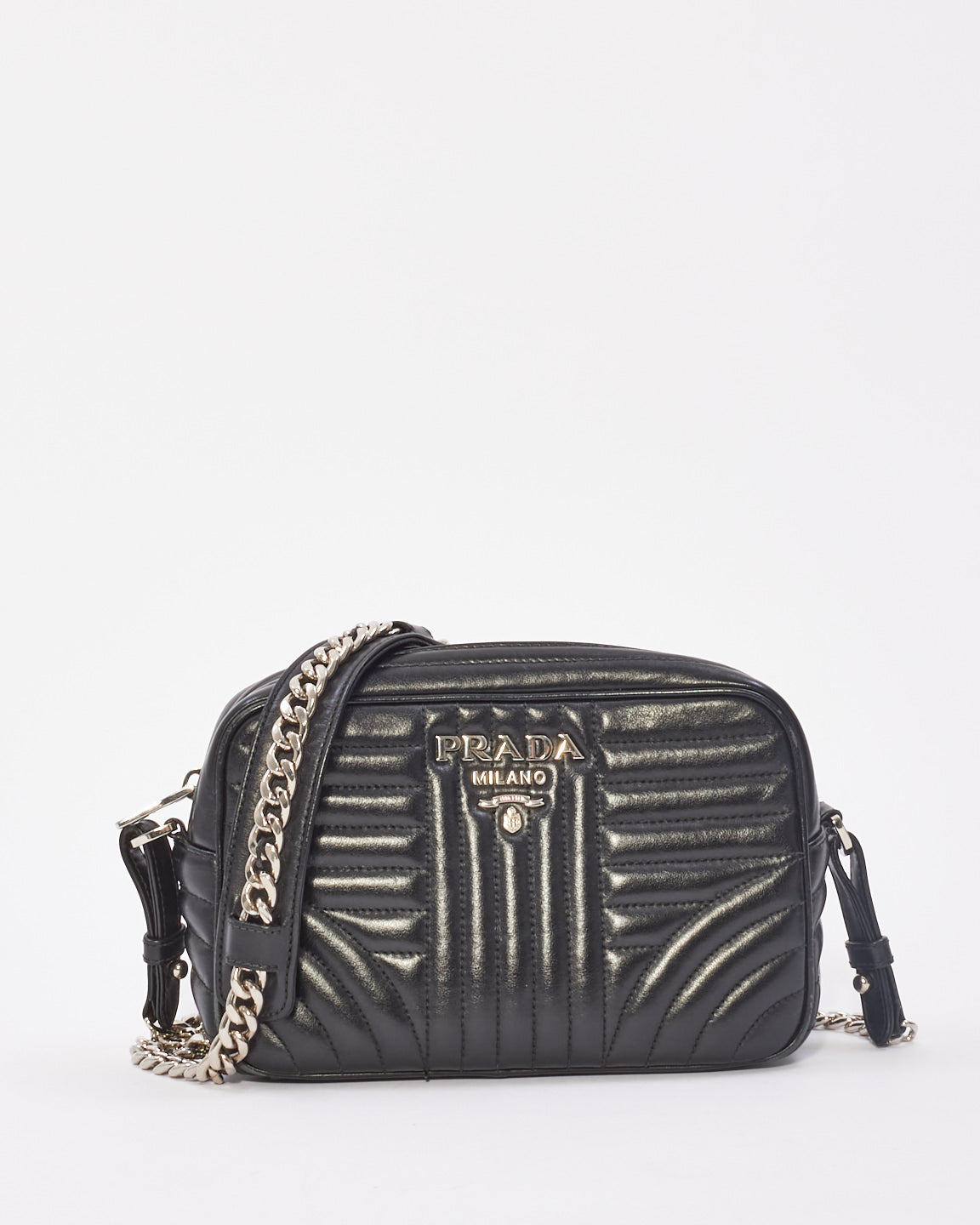 Prada Black Leather Diagramme Shoulder Bag