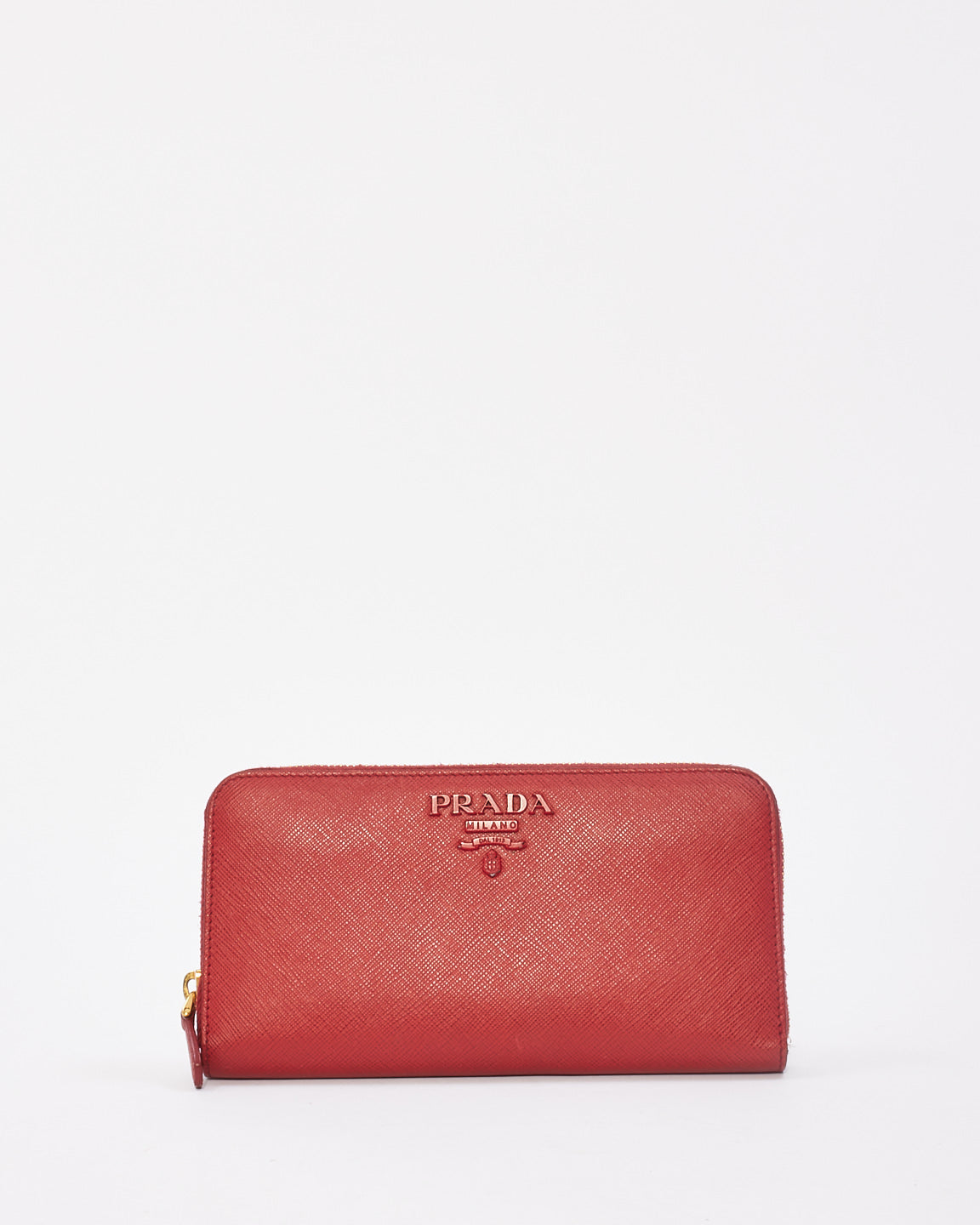 Portefeuille long zippé en cuir Saffiano rouge Prada