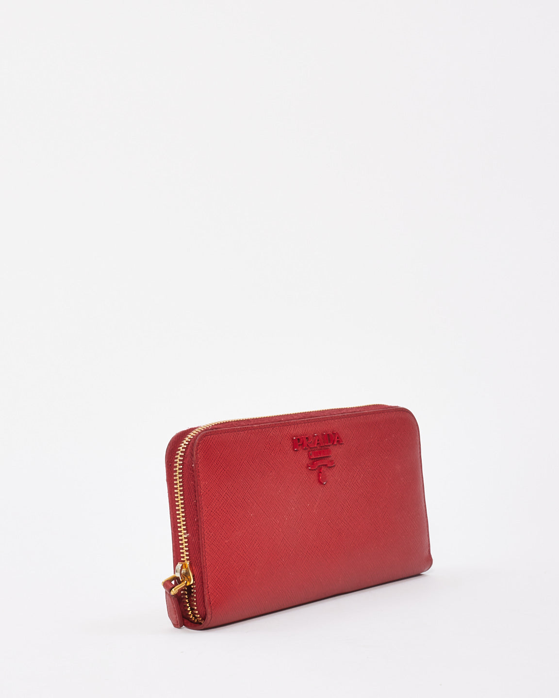 Portefeuille long zippé en cuir Saffiano rouge Prada