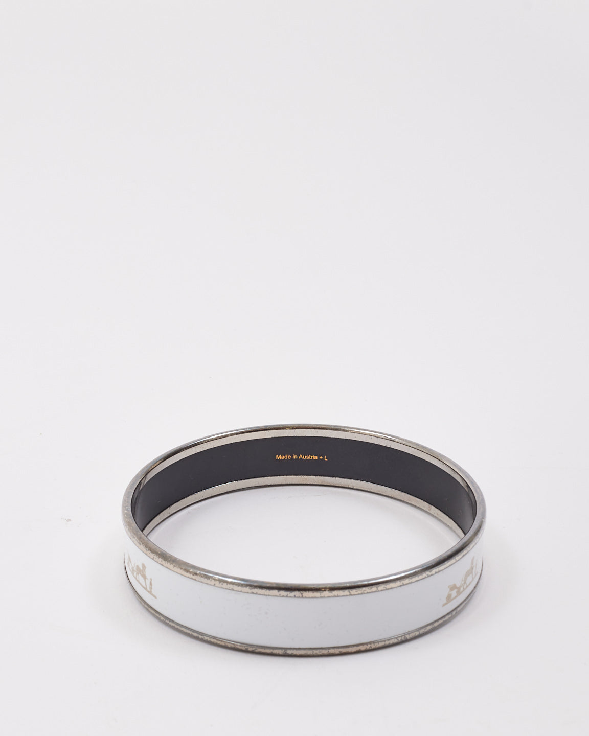 Hermès White & Silver Enamel Caleche Bangle Bracelet - 65(M)