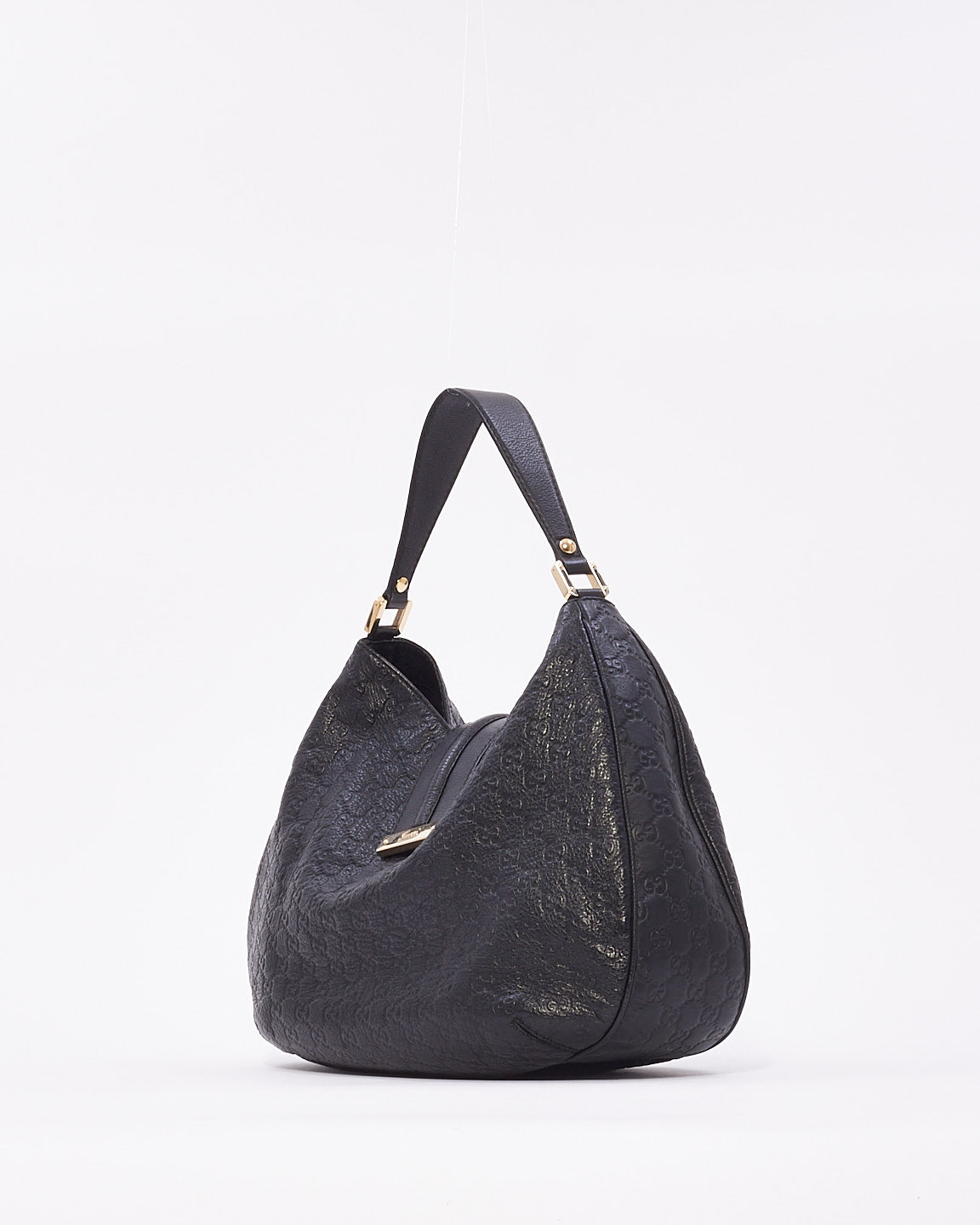 Gucci Black Leather Guccissima Hobo Bag