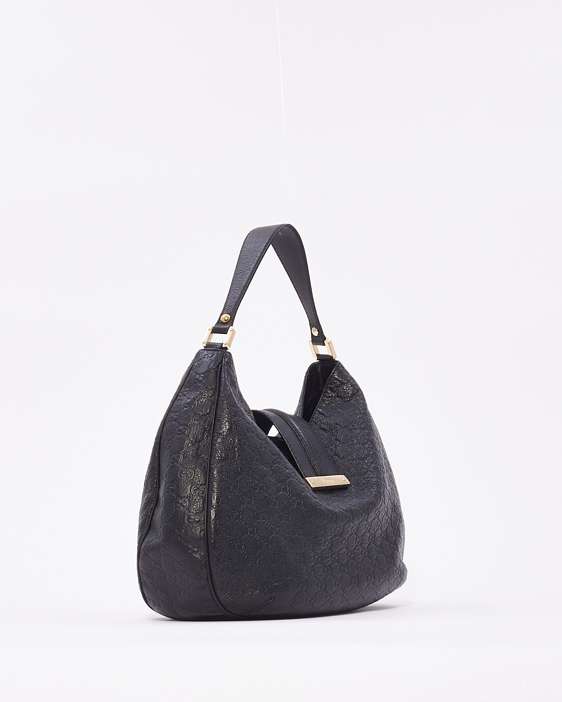 Gucci Black Leather Guccissima Hobo Bag