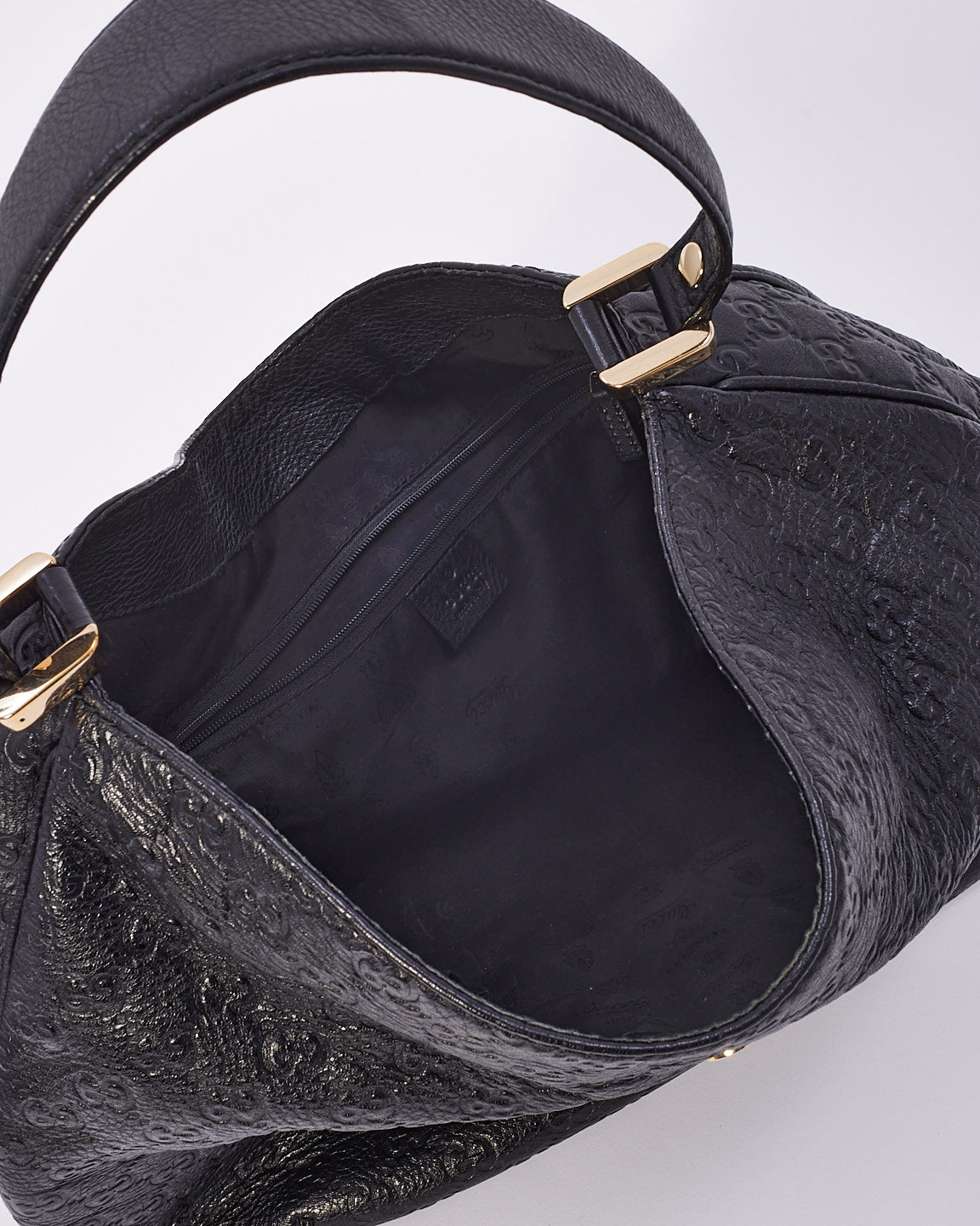 Gucci Black Leather Guccissima Hobo Bag