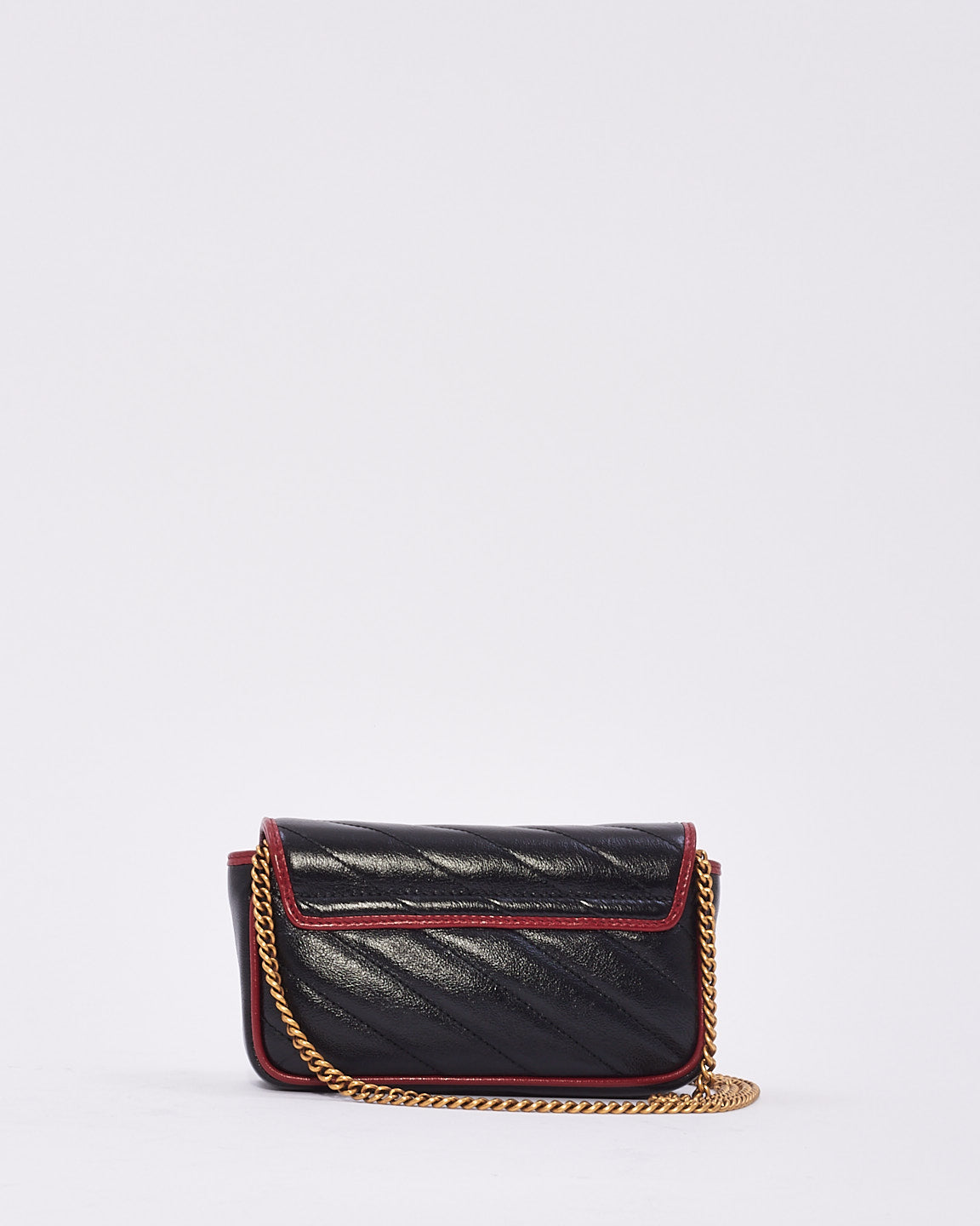 Gucci Black/Red Matelassé Diagonal Leather Torchon GG Marmont Super Mini Bag