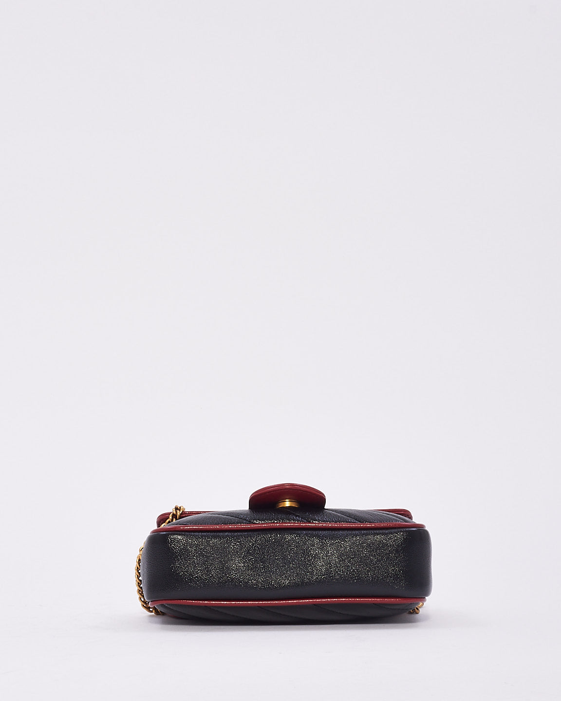 Gucci Black/Red Matelassé Diagonal Leather Torchon GG Marmont Super Mini Bag