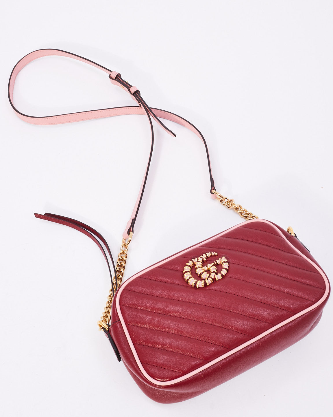 Gucci Red Leather Small Torchon GG Marmont Crossbody Bag