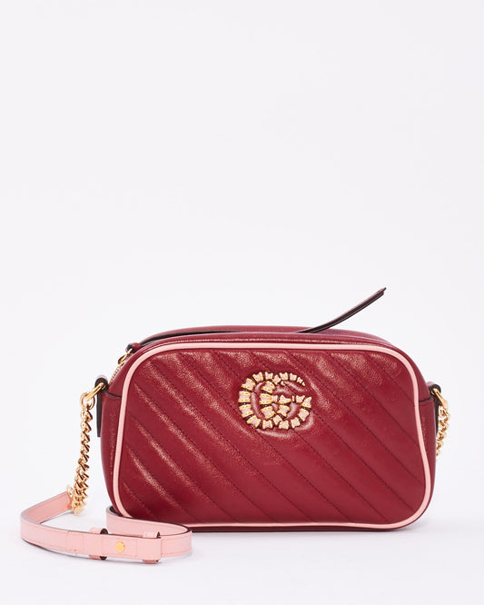 Gucci Red Leather Small Torchon GG Marmont Crossbody Bag